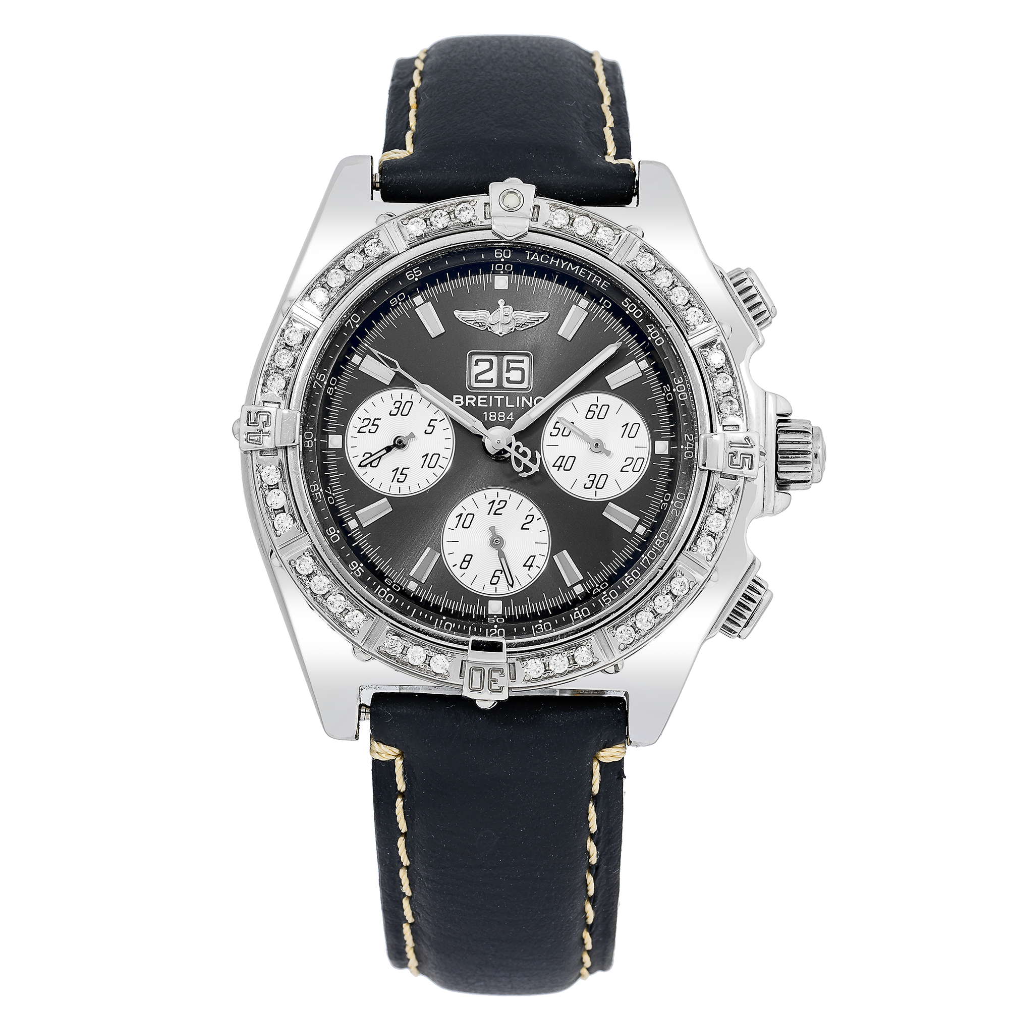 Breitling Blackbird A44355 44MM Black Dial With Leather Bracelet