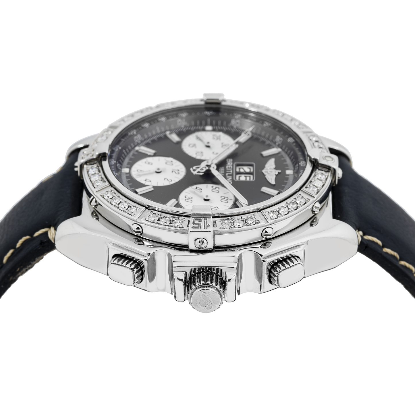 Breitling Blackbird A44355 44MM Black Dial With Leather Bracelet