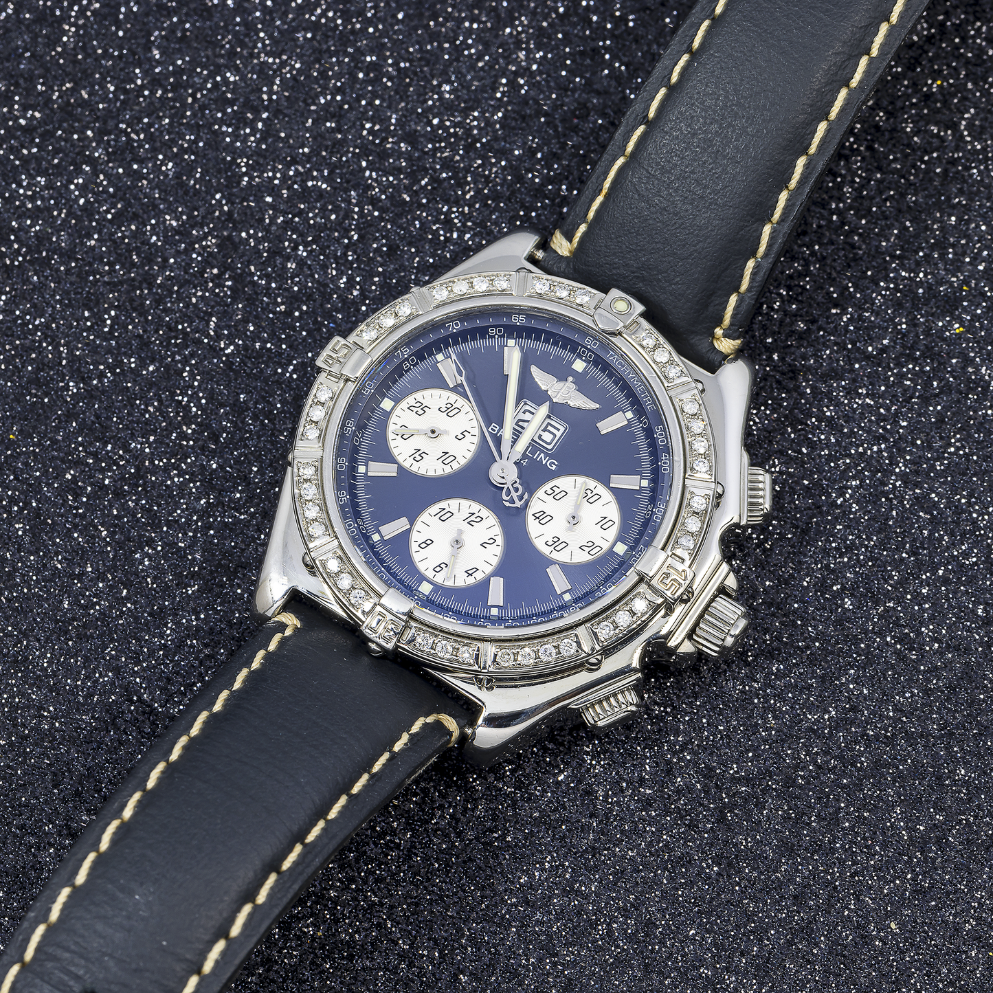 Breitling Blackbird A44355 44MM Black Dial With Leather Bracelet