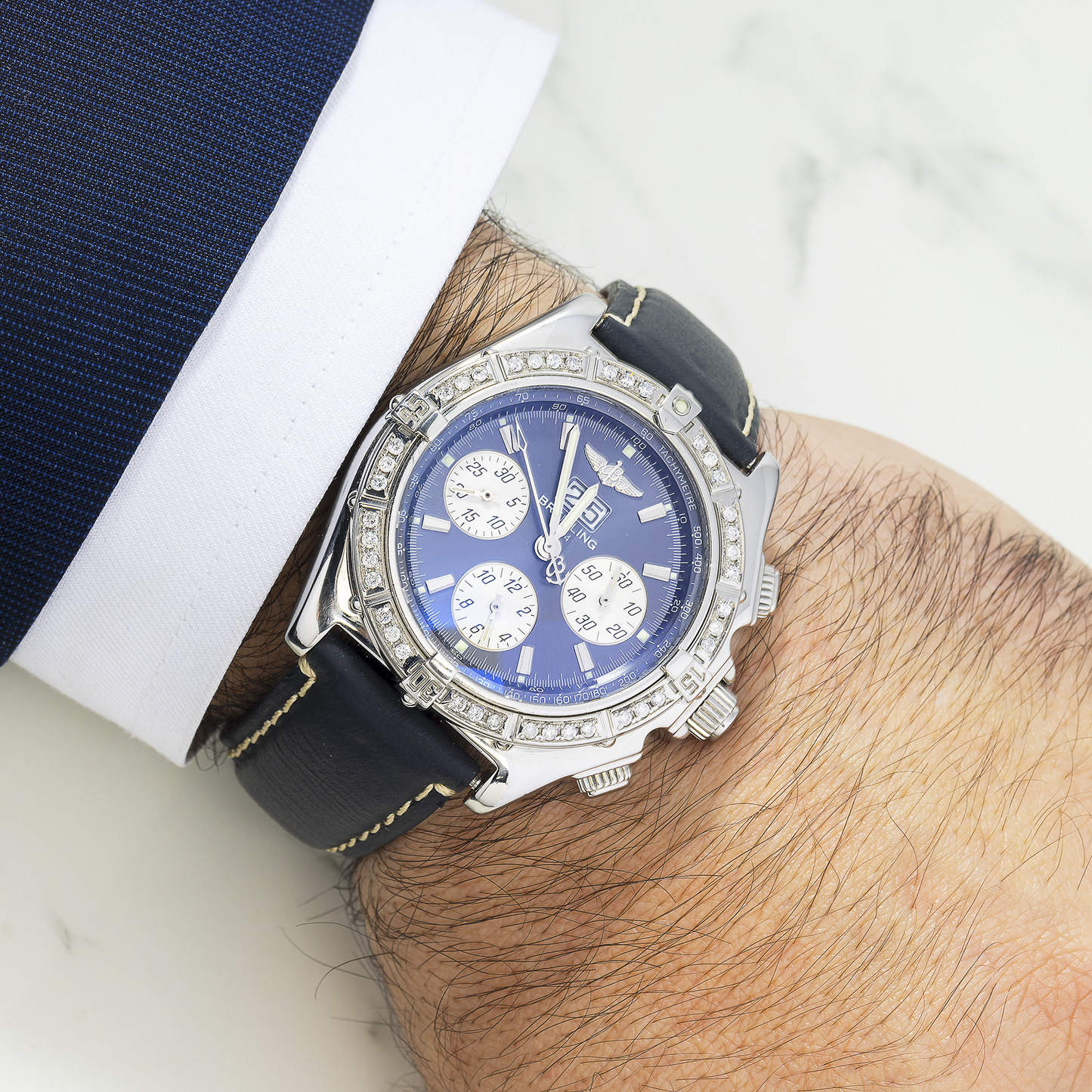 Breitling Blackbird A44355 44MM Black Dial With Leather Bracelet