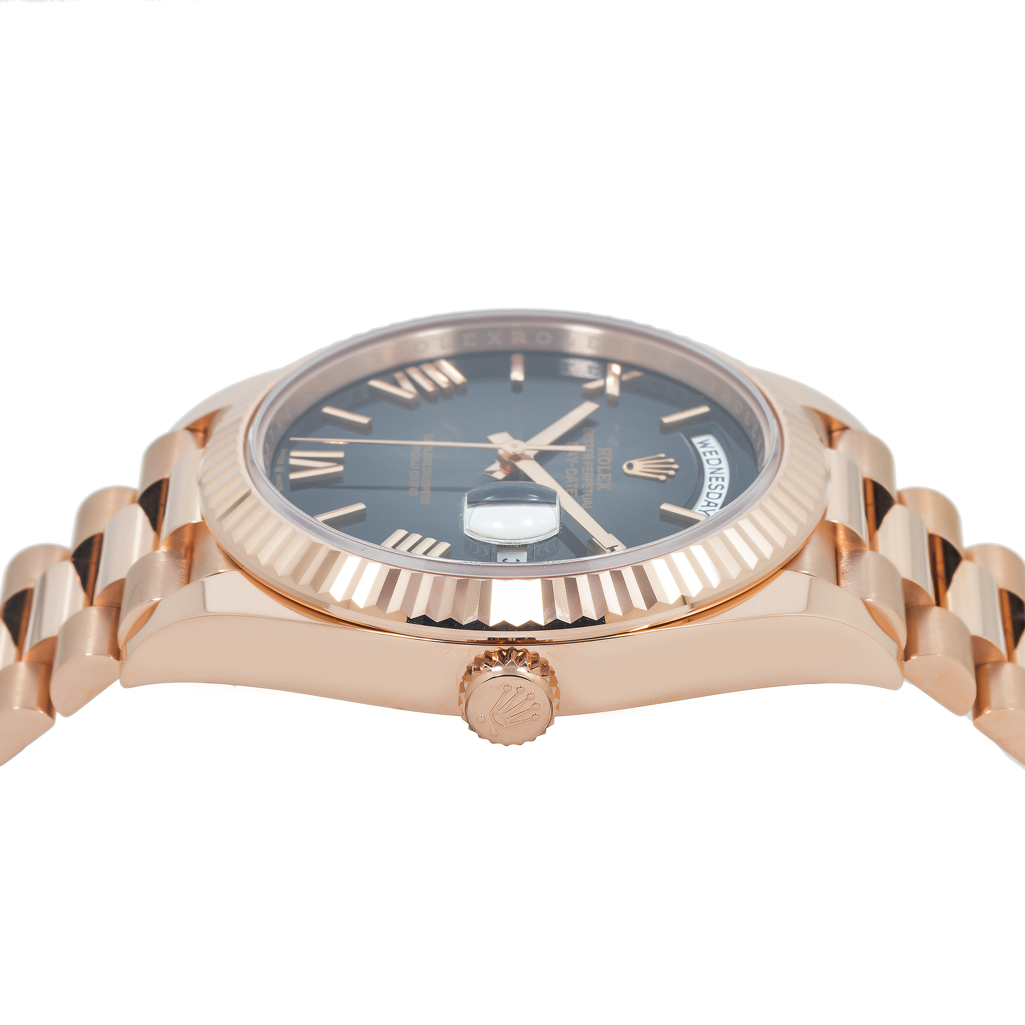 Rolex Day Date 228235 40MM Black Roman Numeral Dial With Rose Gold Presidential Bracelet