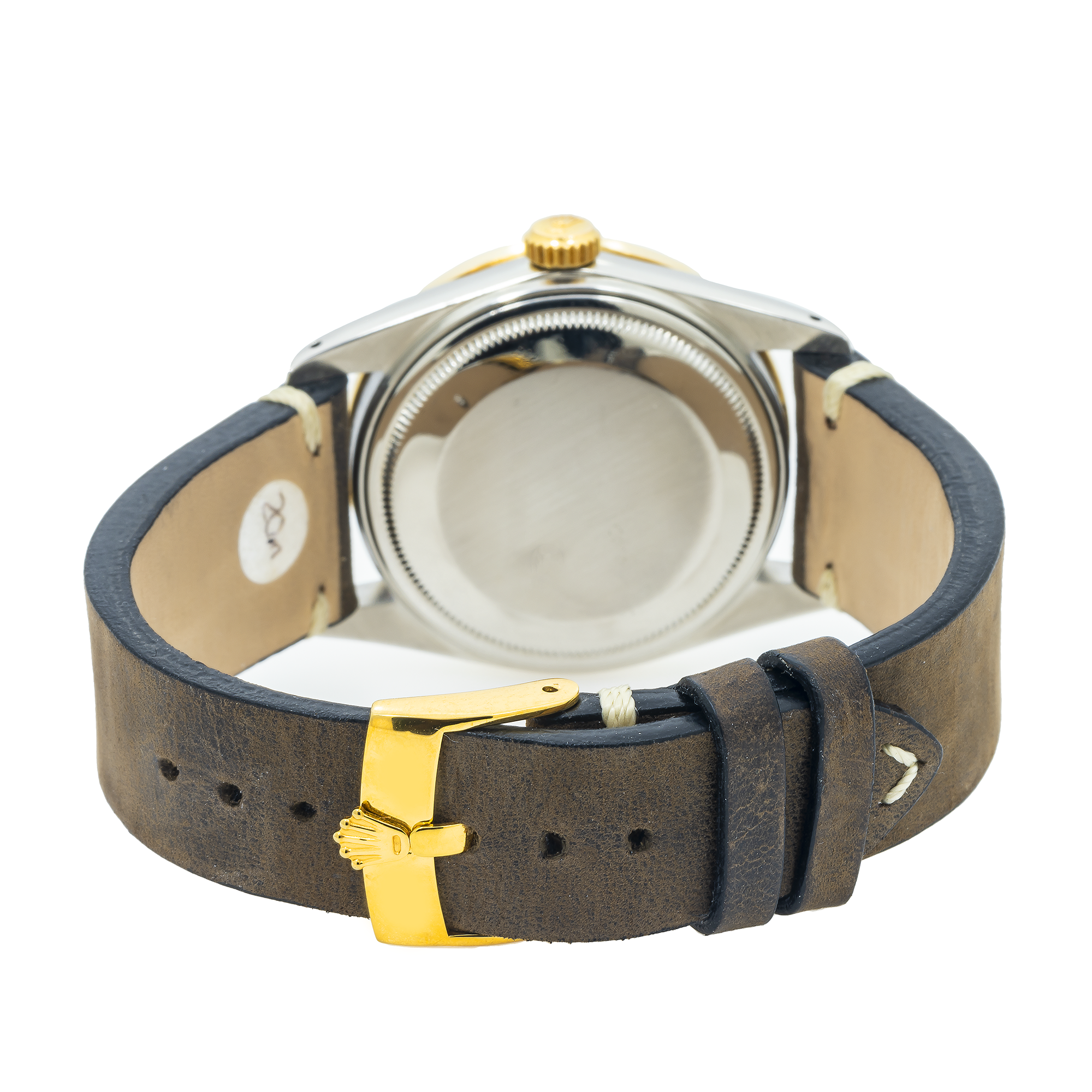 Rolex Datejust 16013 36MM Champagne Baguette Diamond Dial & Bezel With Brown Leather Bracelet