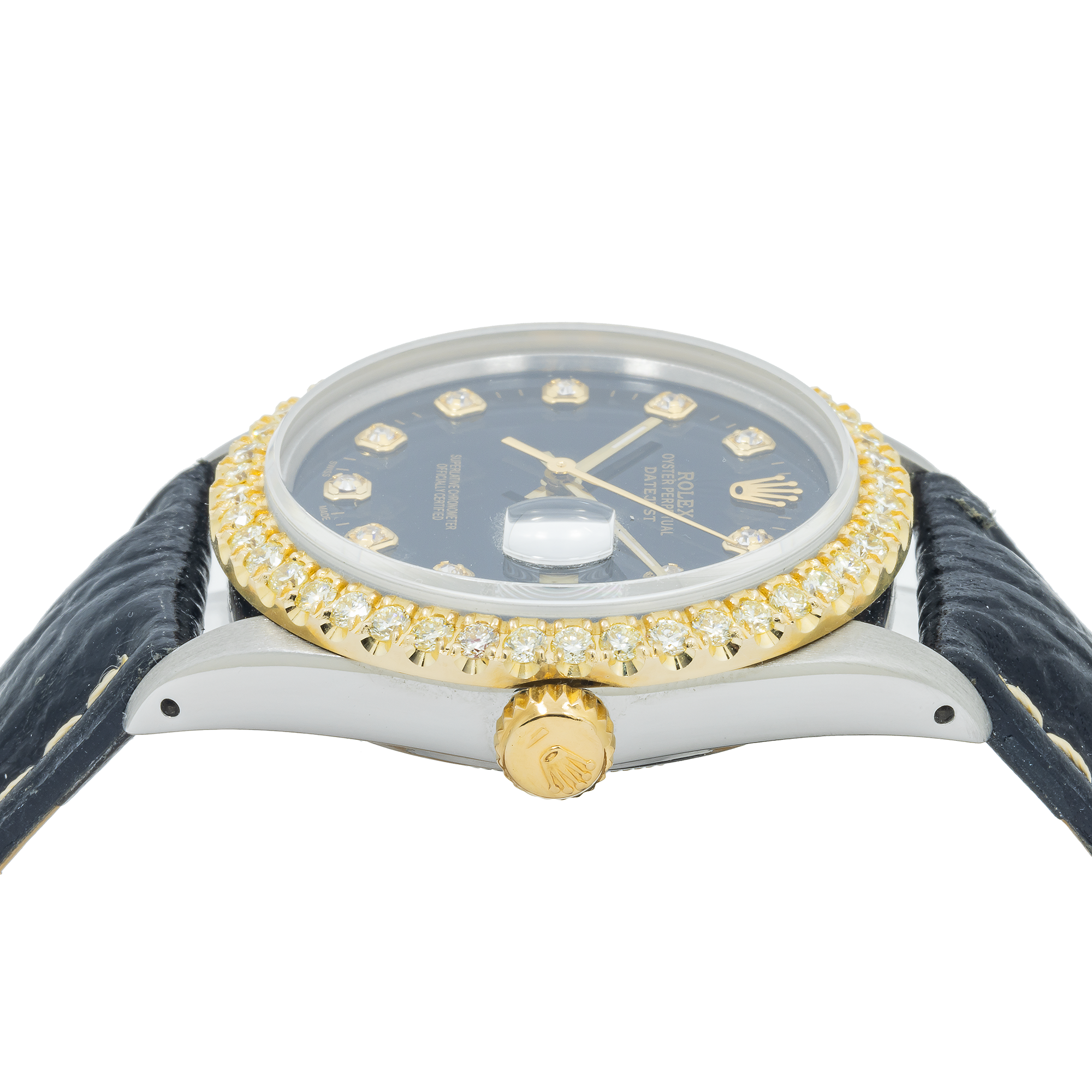 Rolex Datejust 16013 36MM Black Diamond Dial & Bezel With Black Leather Bracelet