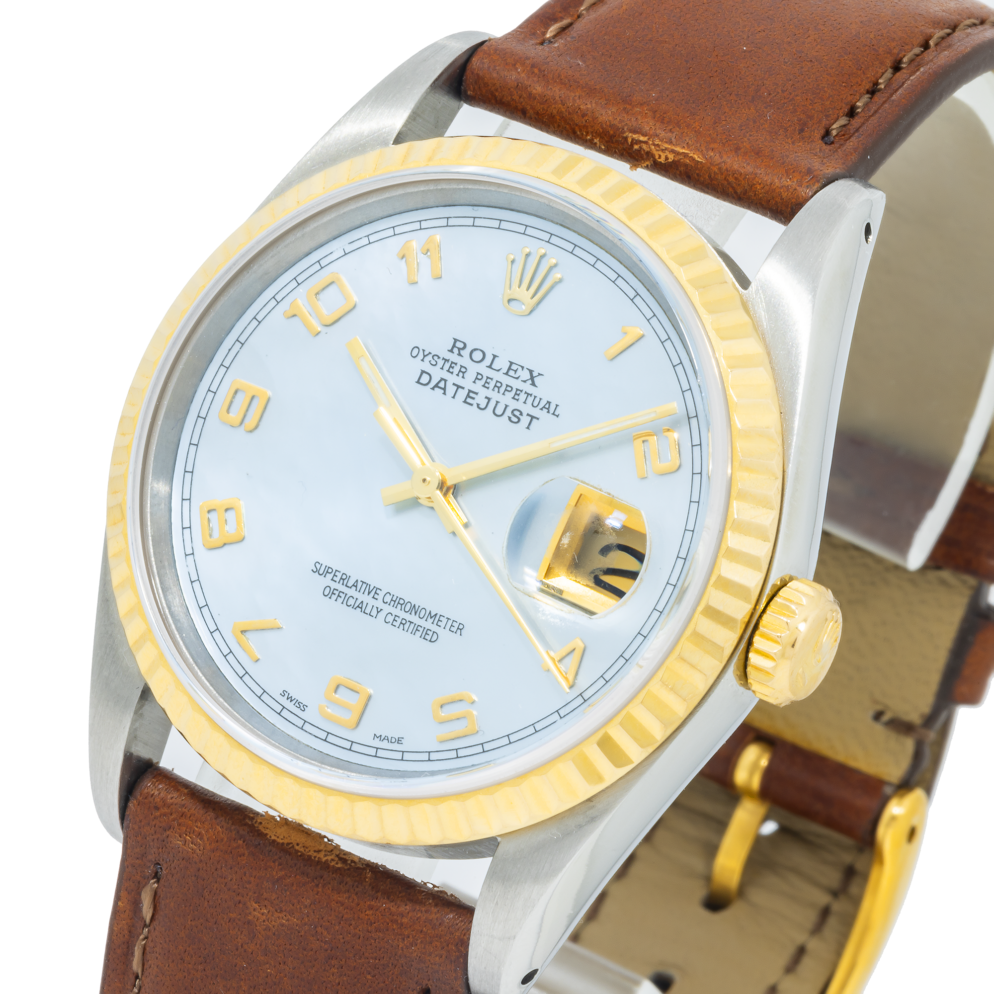 Rolex Datejust 16233 36MM Blue Dial With Brown Leather Bracelet