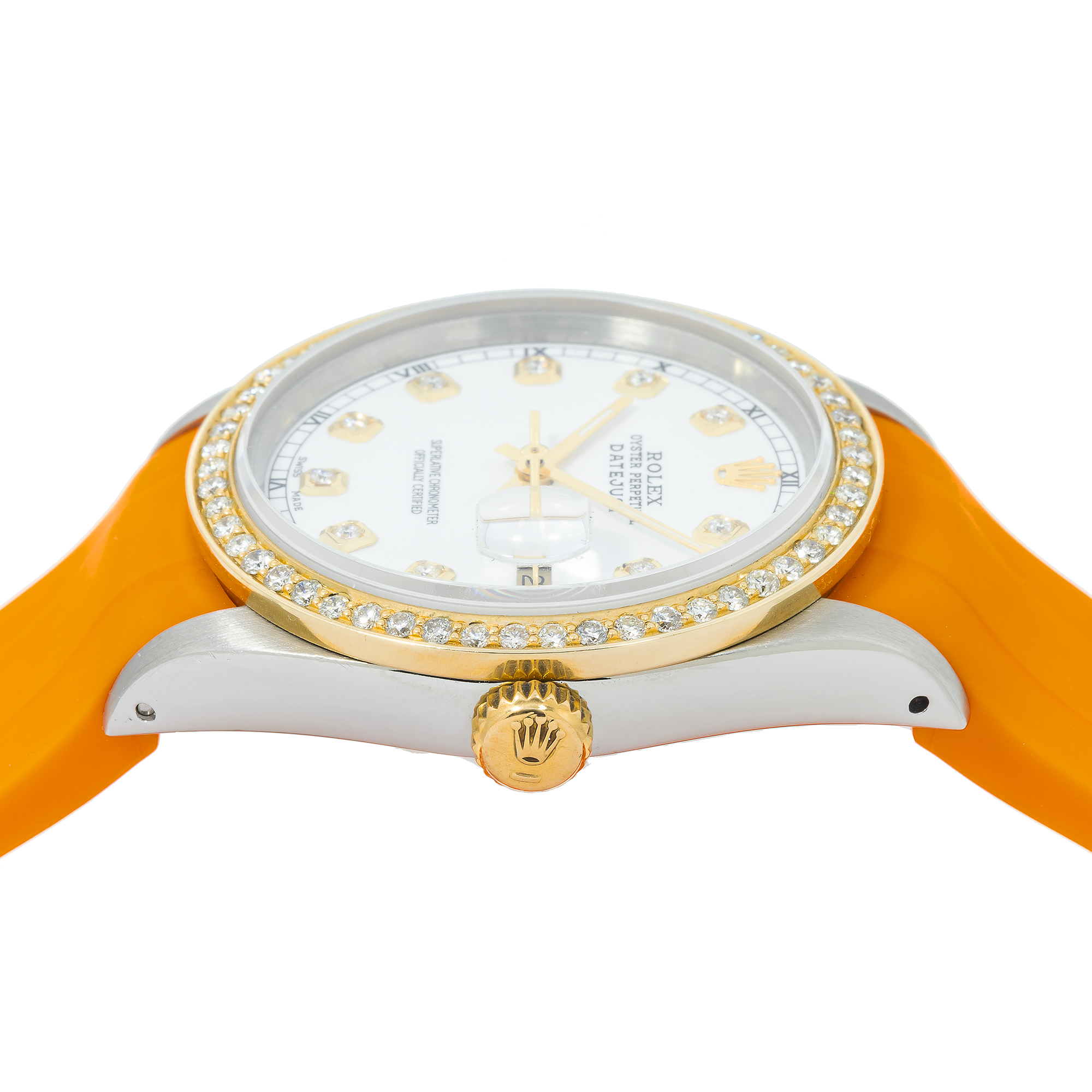 Rolex Datejust 16233 36MM White Diamond Dial & Bezel With Orange Oysterflex Bracelet
