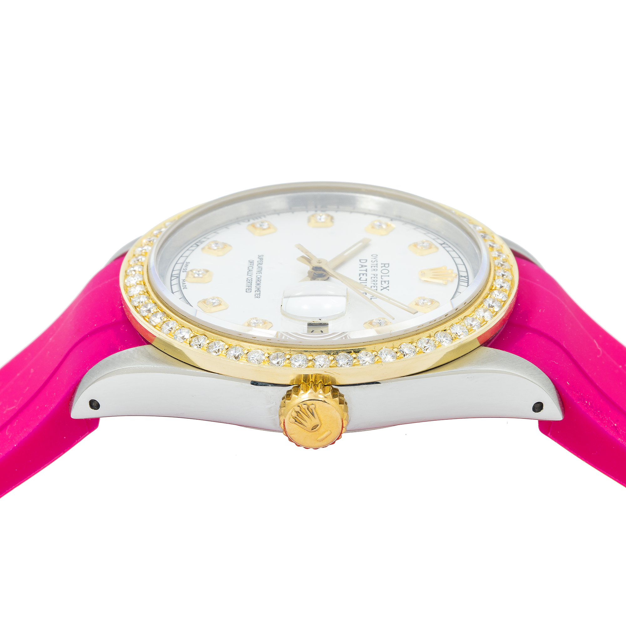 Rolex Datejust 16233 36MM White Diamond Dial & Bezel With Magenta Oysterflex Bracelet