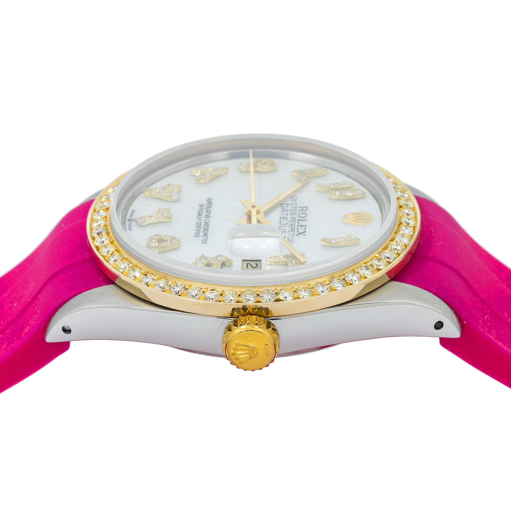 Rolex Datejust 16013 36MM White Diamond Dial & Bezel With Magenta Oysterflex Bracelet