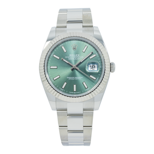 Rolex Datejust 126334 41MM Green Dial And White Gold Fluted Bezel With Stainless Steel Oyster Bracelet