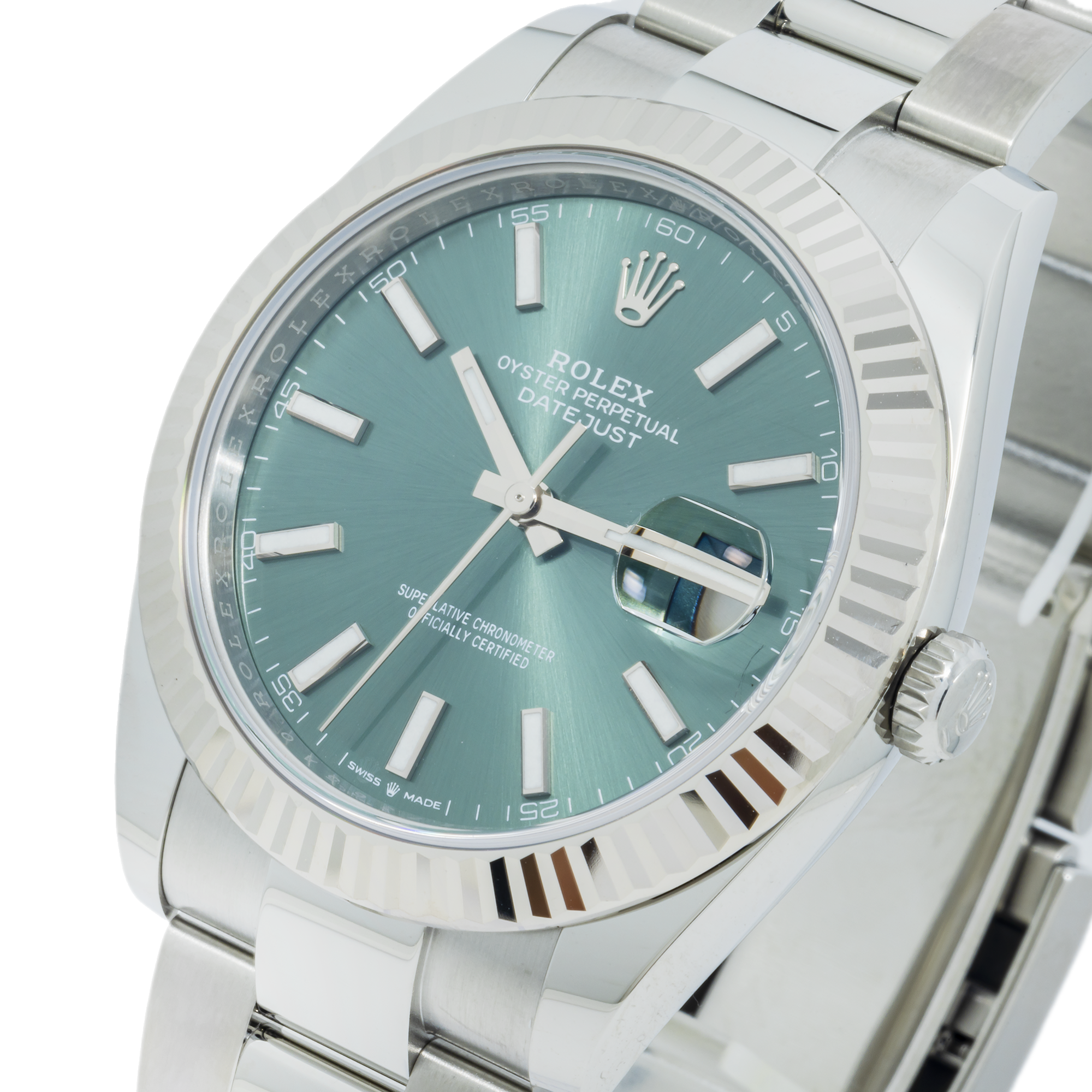 Rolex Datejust 126334 41MM Green Dial And White Gold Fluted Bezel With Stainless Steel Oyster Bracelet