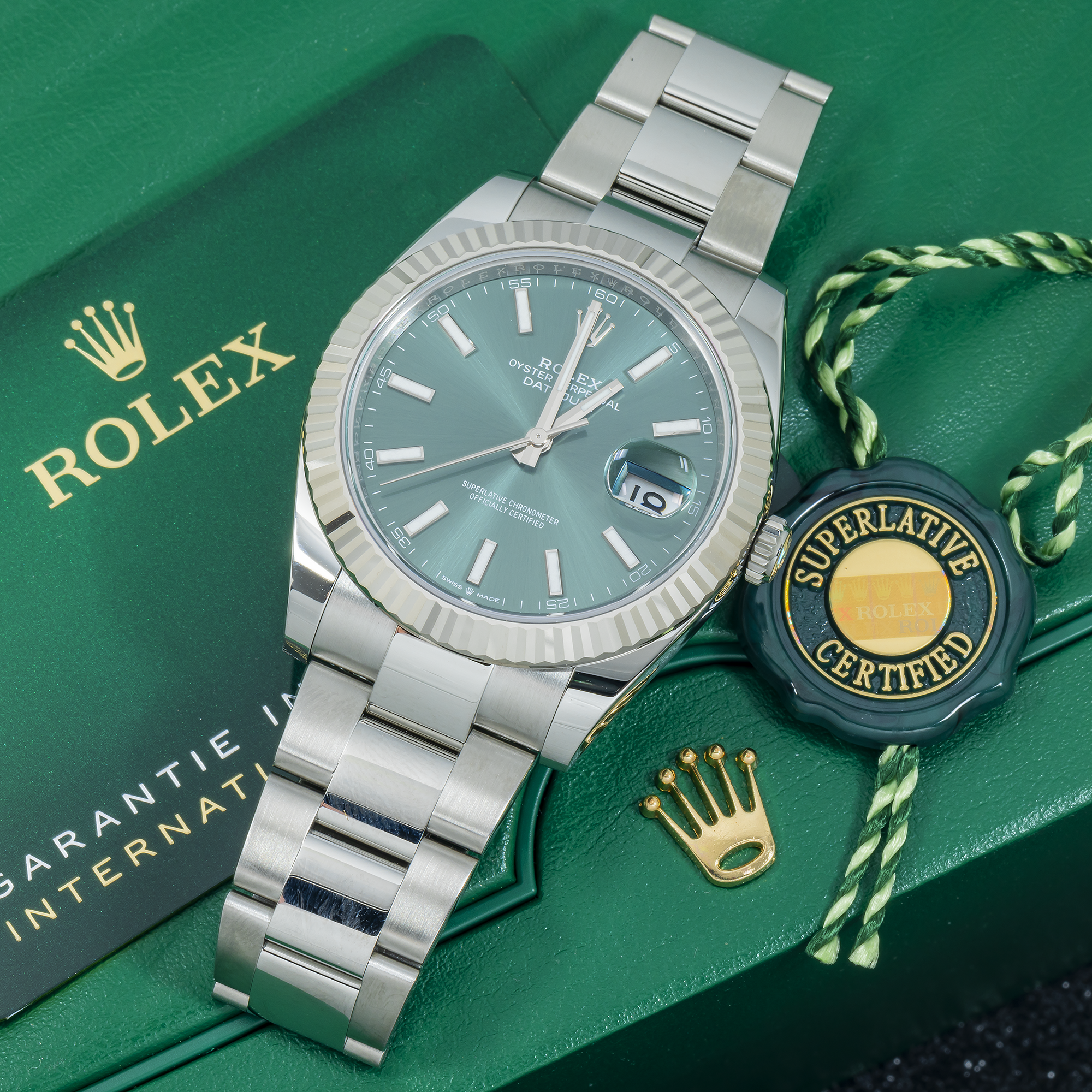 Rolex Datejust 126334 41MM Green Dial And White Gold Fluted Bezel With Stainless Steel Oyster Bracelet