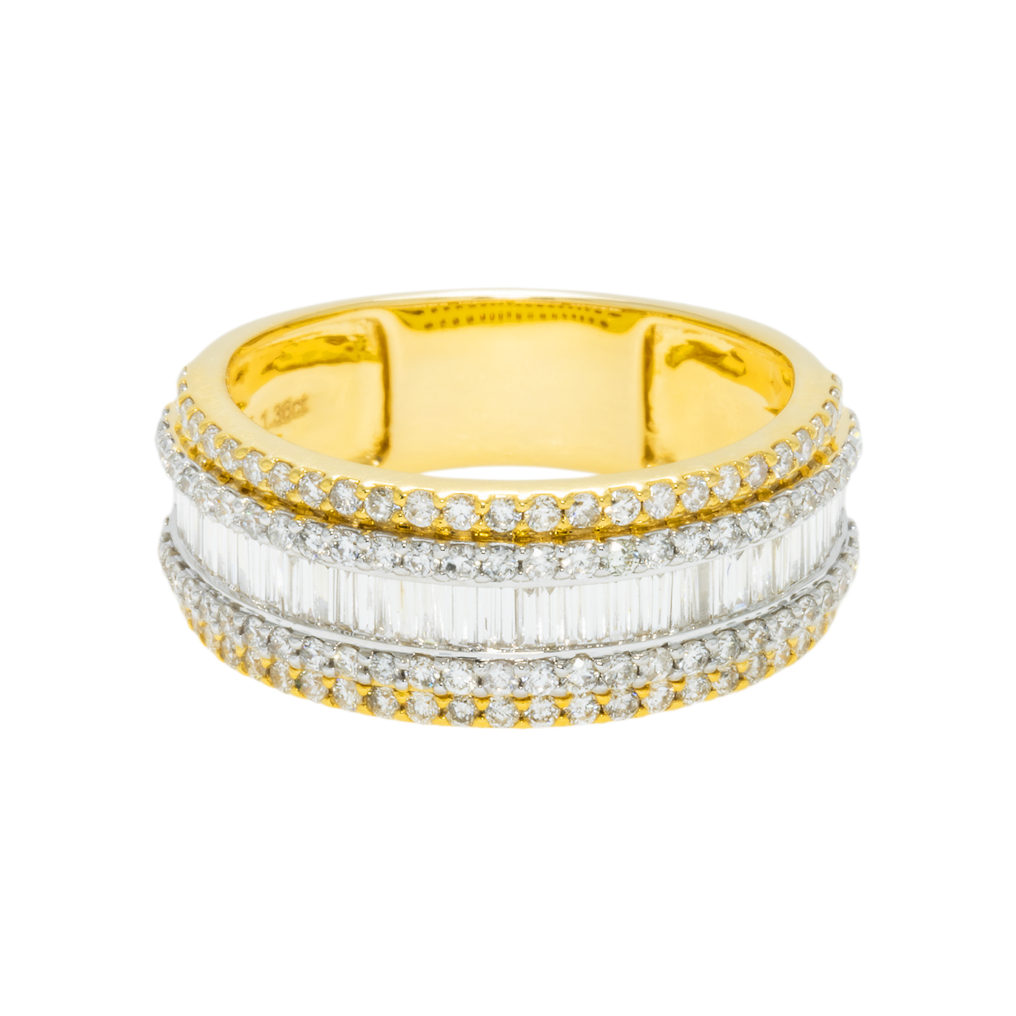 14K GOLD BAGUETTE AND ROUND DIAMOND MULTIROW RING 1.36 CT