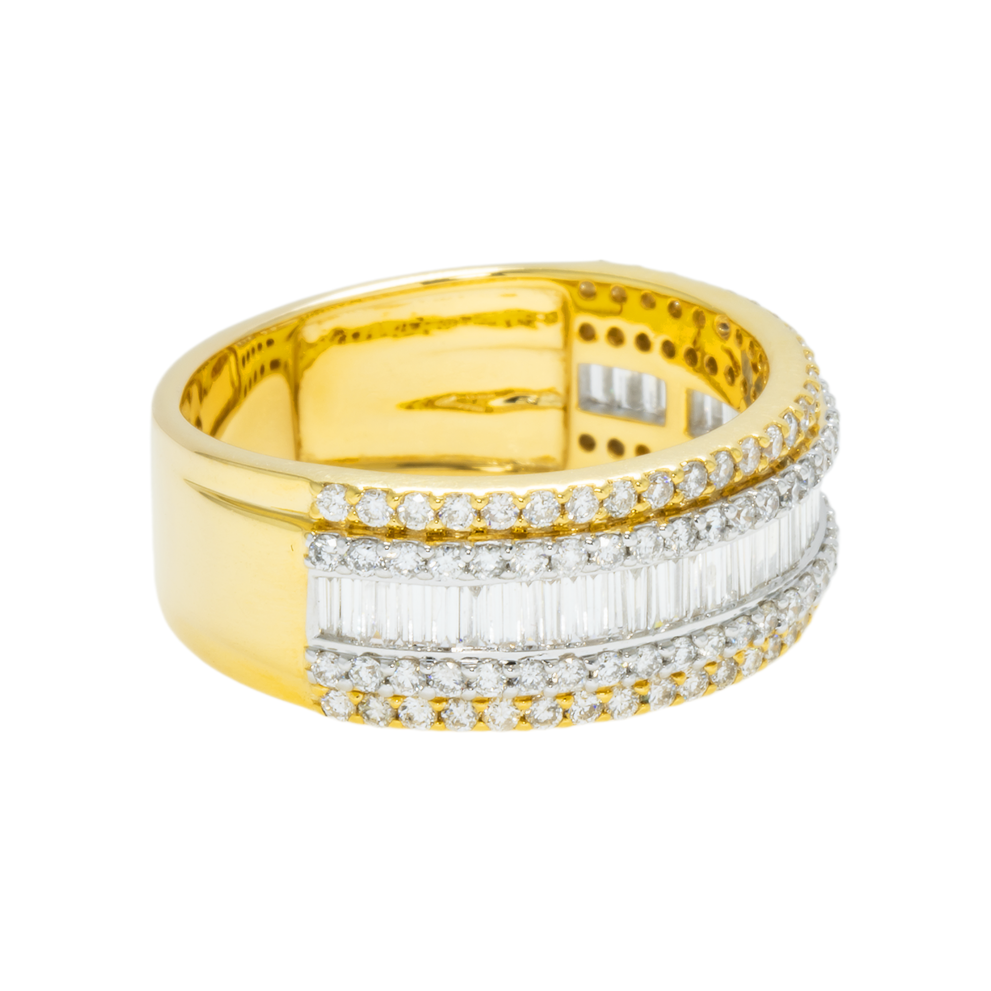 14K GOLD BAGUETTE AND ROUND DIAMOND MULTIROW RING 1.36 CT