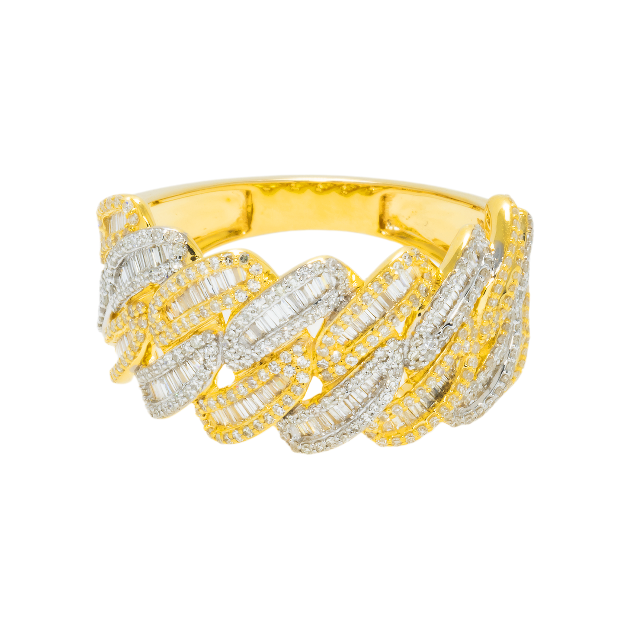 14K GOLD TWO TONE DIAMOND CUBAN LINK RING 1.09 CT