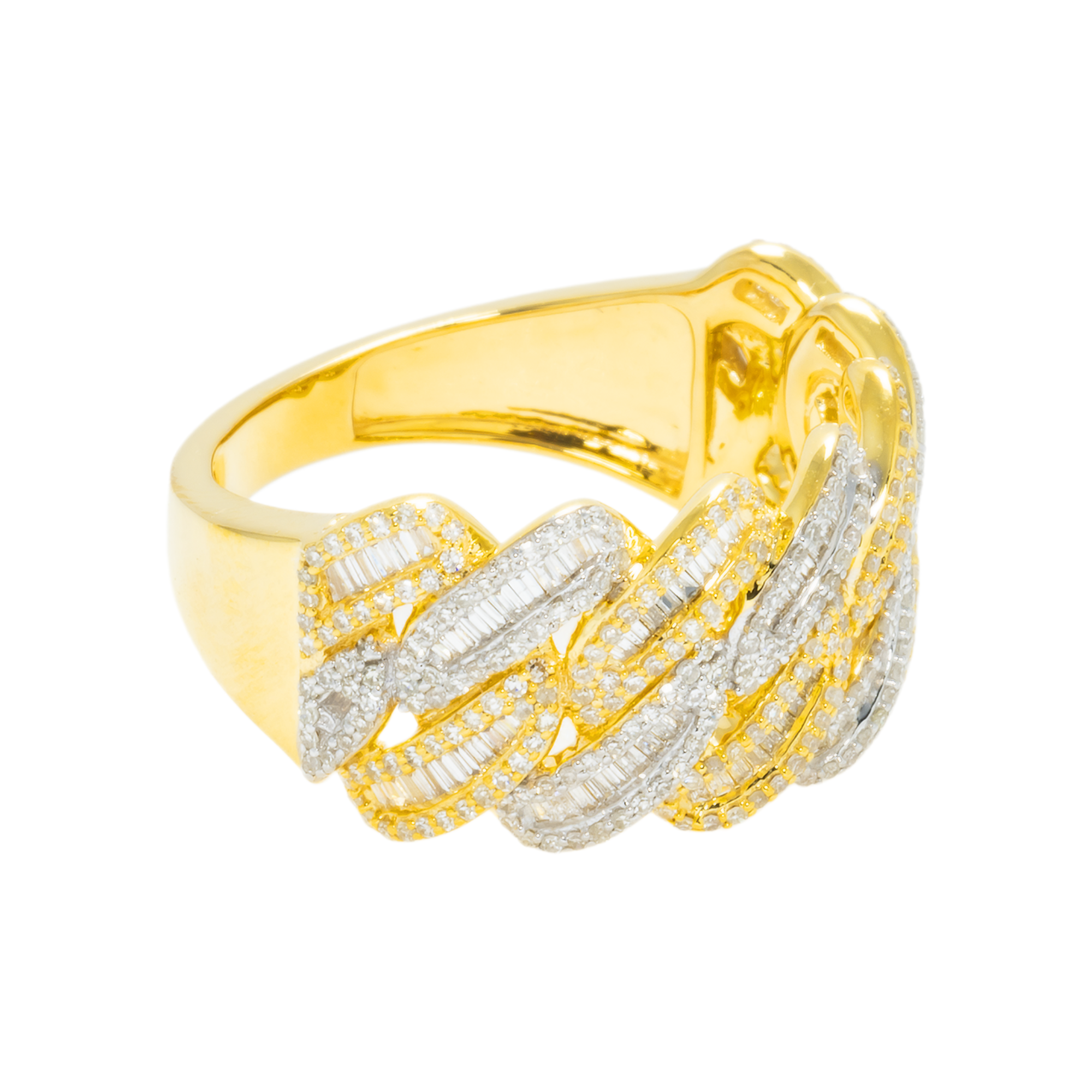 14K GOLD TWO TONE DIAMOND CUBAN LINK RING 1.09 CT
