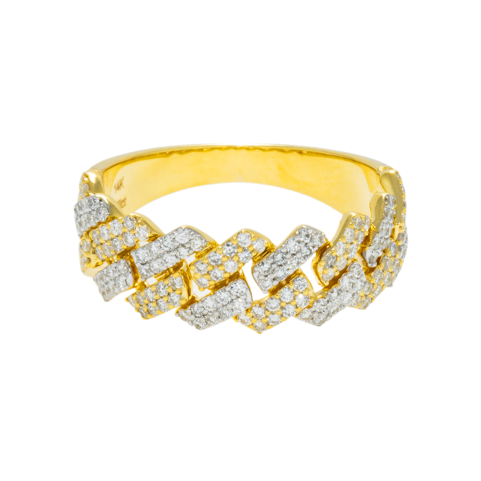 14K GOLD TWO TONE DIAMOND CUBAN LINK RING 0.83 CT