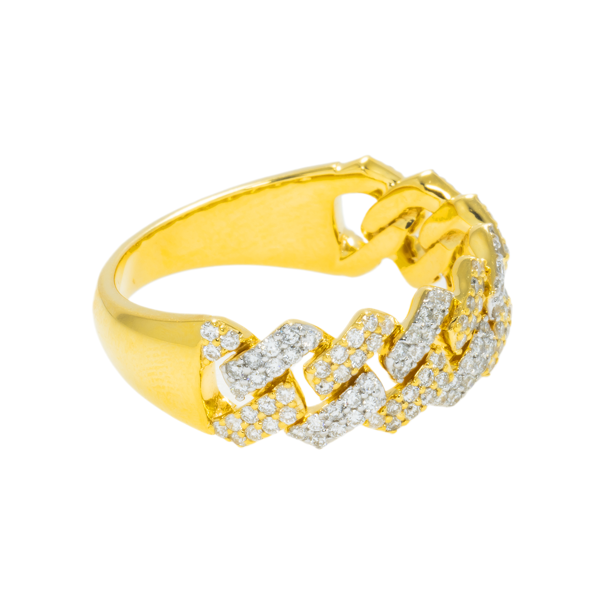 14K GOLD TWO TONE DIAMOND CUBAN LINK RING 0.83 CT