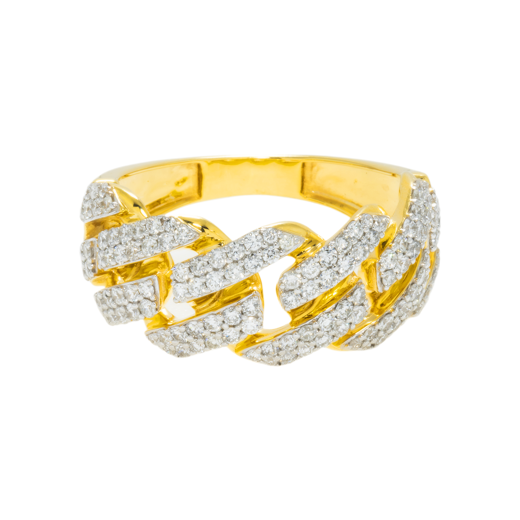 14K GOLD DIAMOND CUBAN LINK RING 1.10 CT