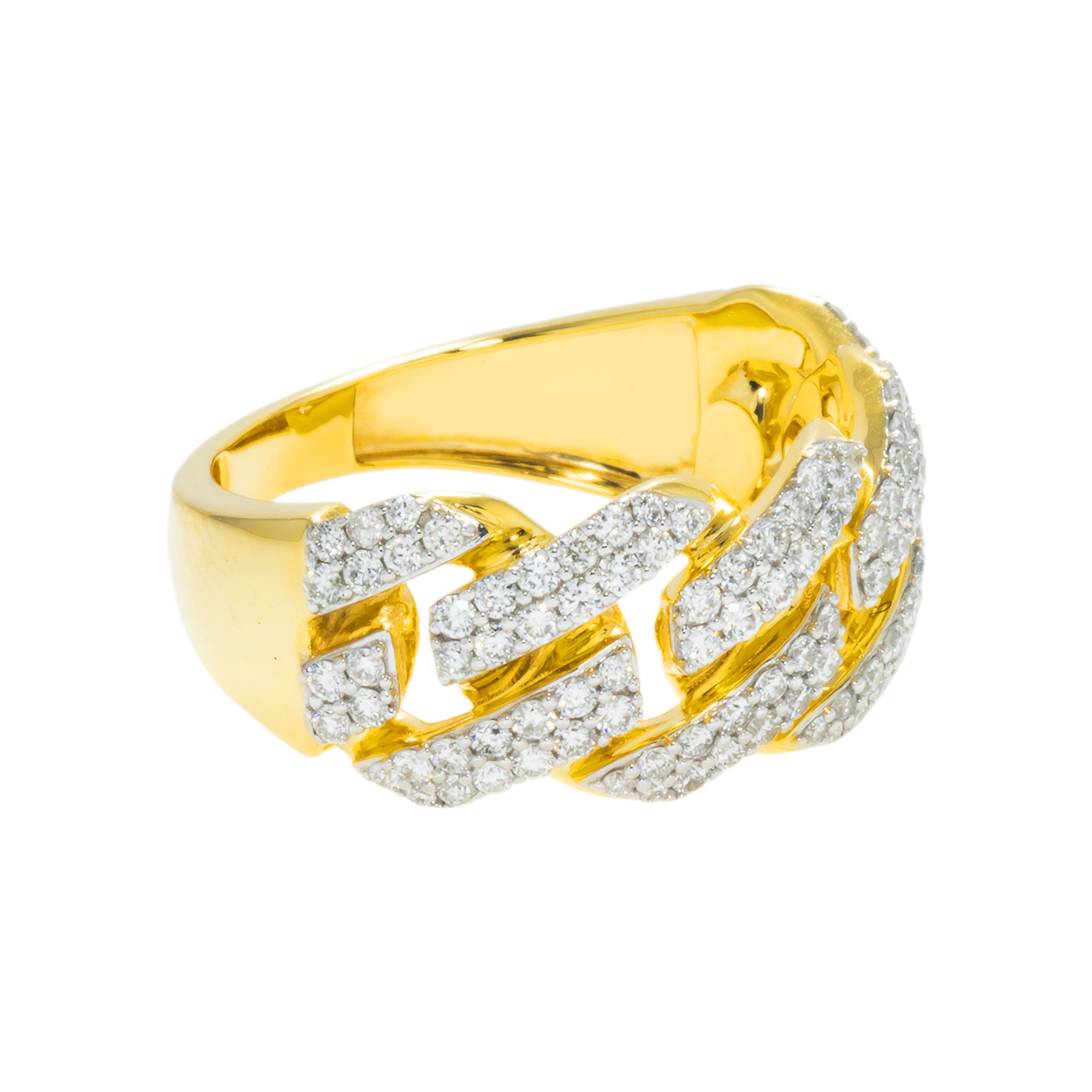 14K GOLD DIAMOND CUBAN LINK RING 1.10 CT