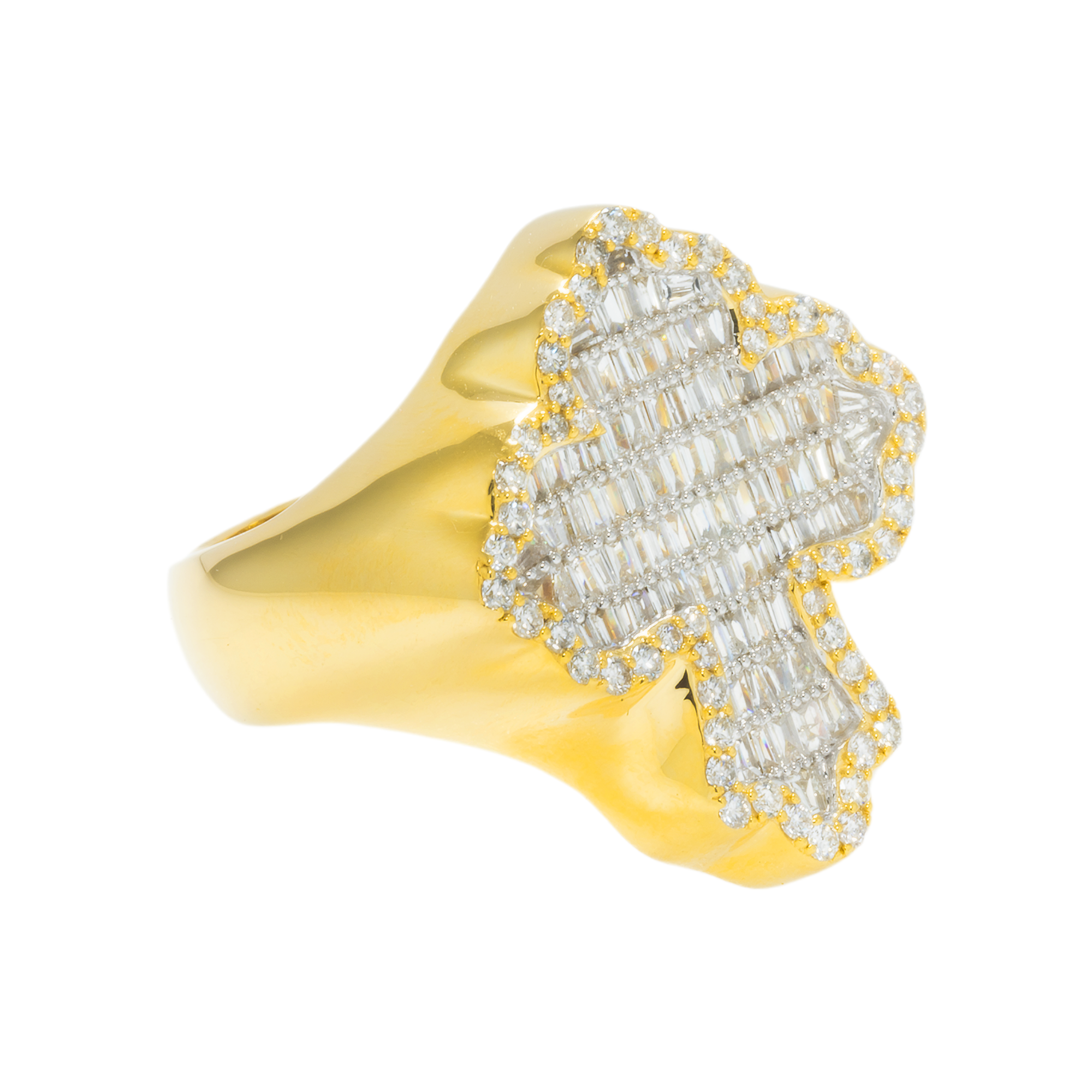 14K GOLD BAGUETTE DIAMOND FLEUR DE LIS CROSS RING 1.24 CT