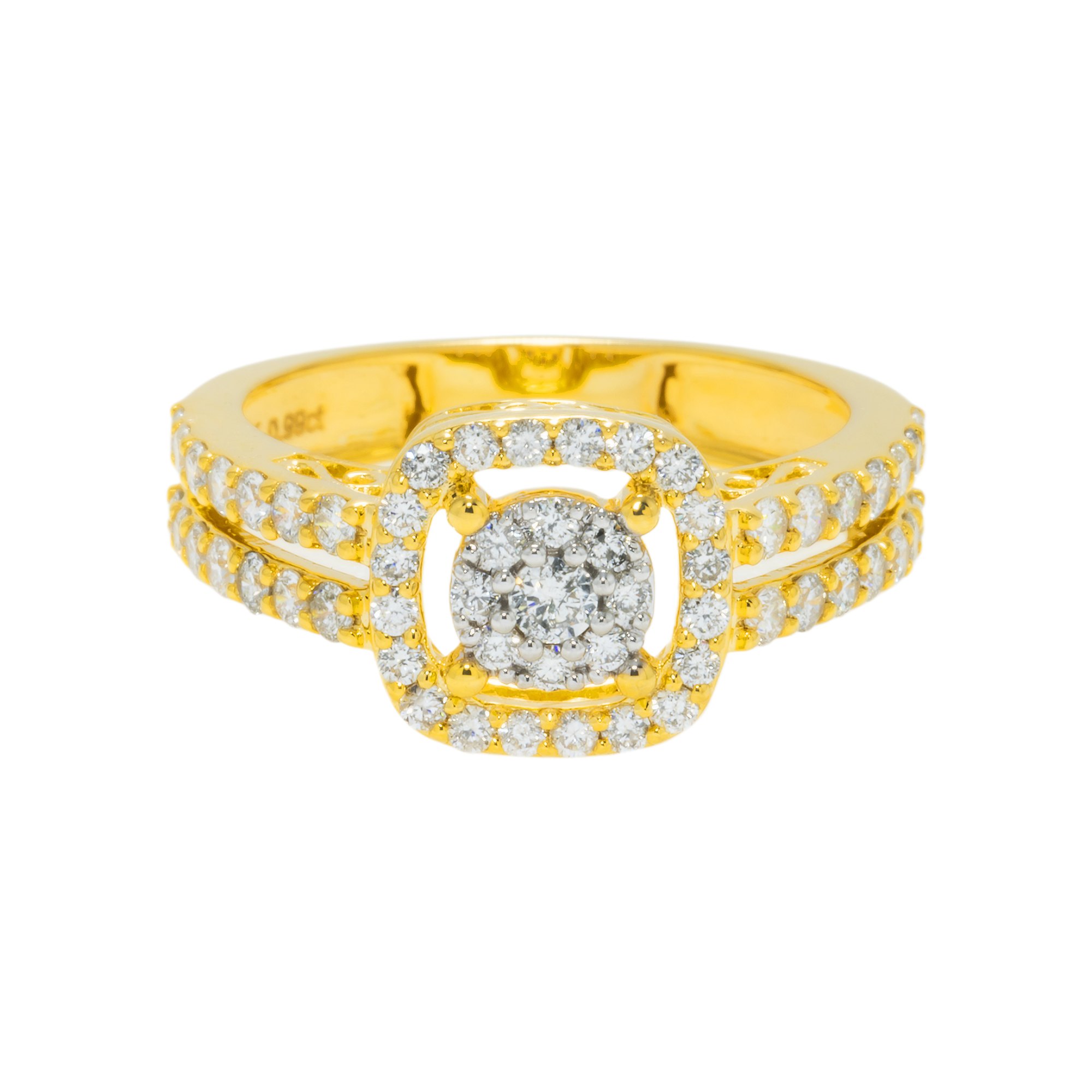 14K GOLD ROUND DIAMOND HALO ENGAGEMENT RING 0.99 CTW