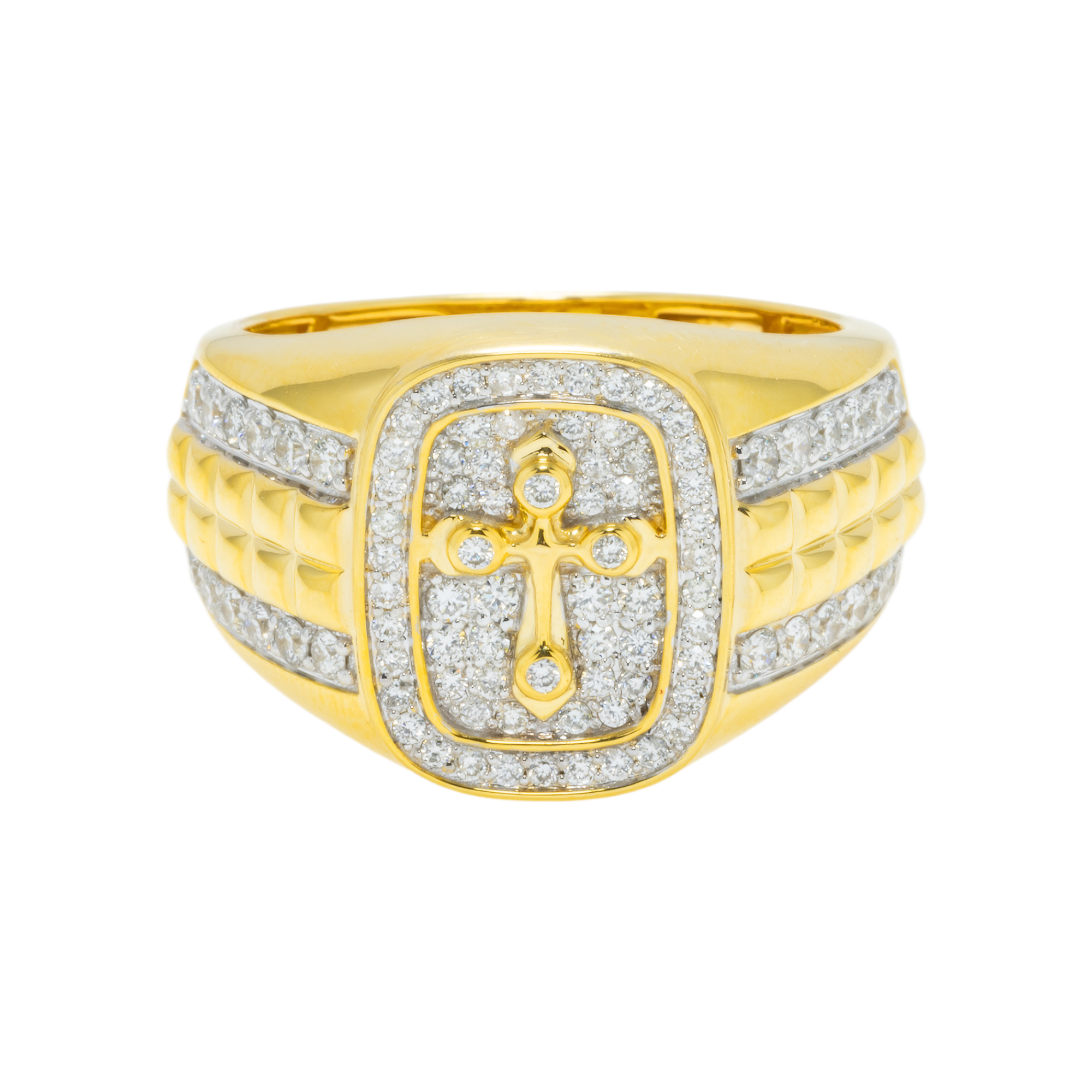 14K GOLD DIAMOND CROSS STATEMENT RING 0.84 CT
