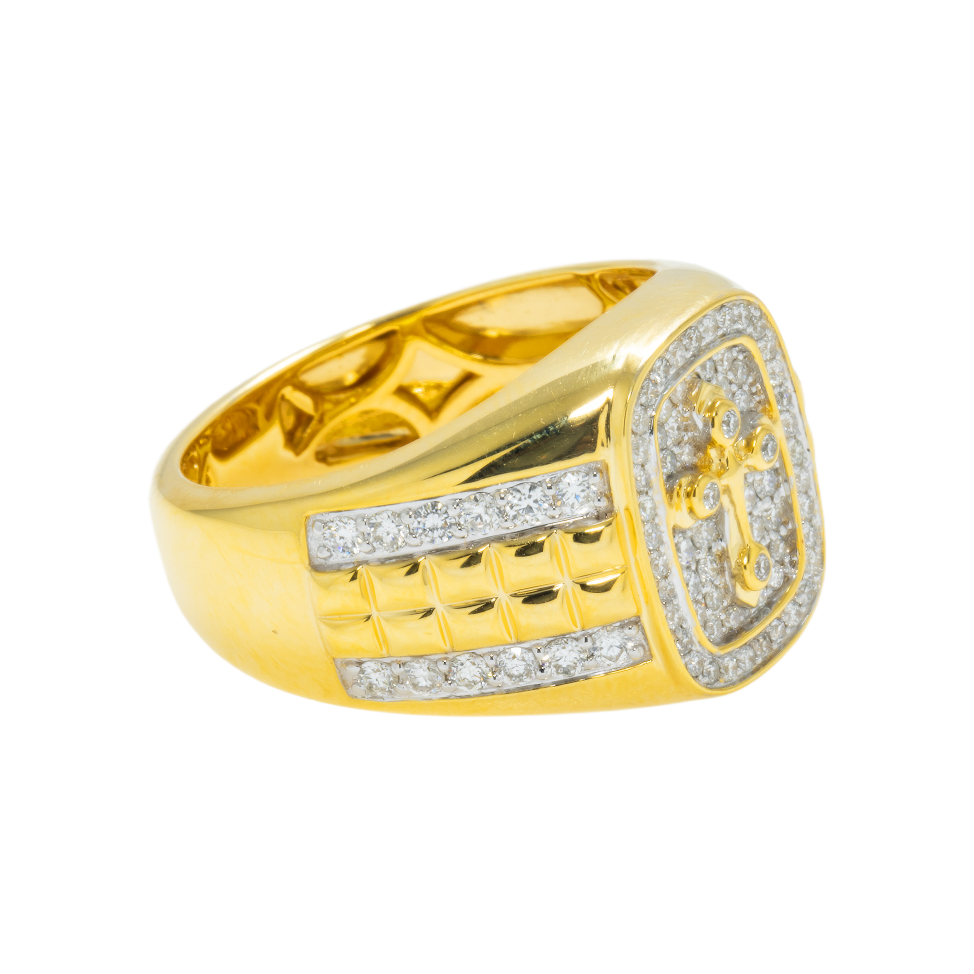 14K GOLD DIAMOND CROSS STATEMENT RING 0.84 CT