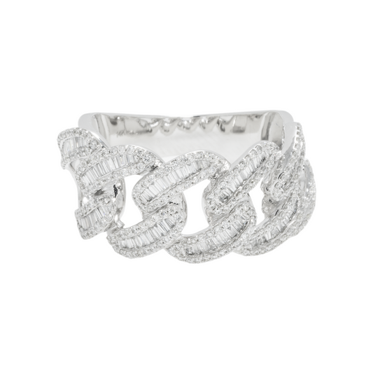 14K GOLD BAGUETTE AND ROUND DIAMOND OPEN CUBAN LINK RING 1.06 CT