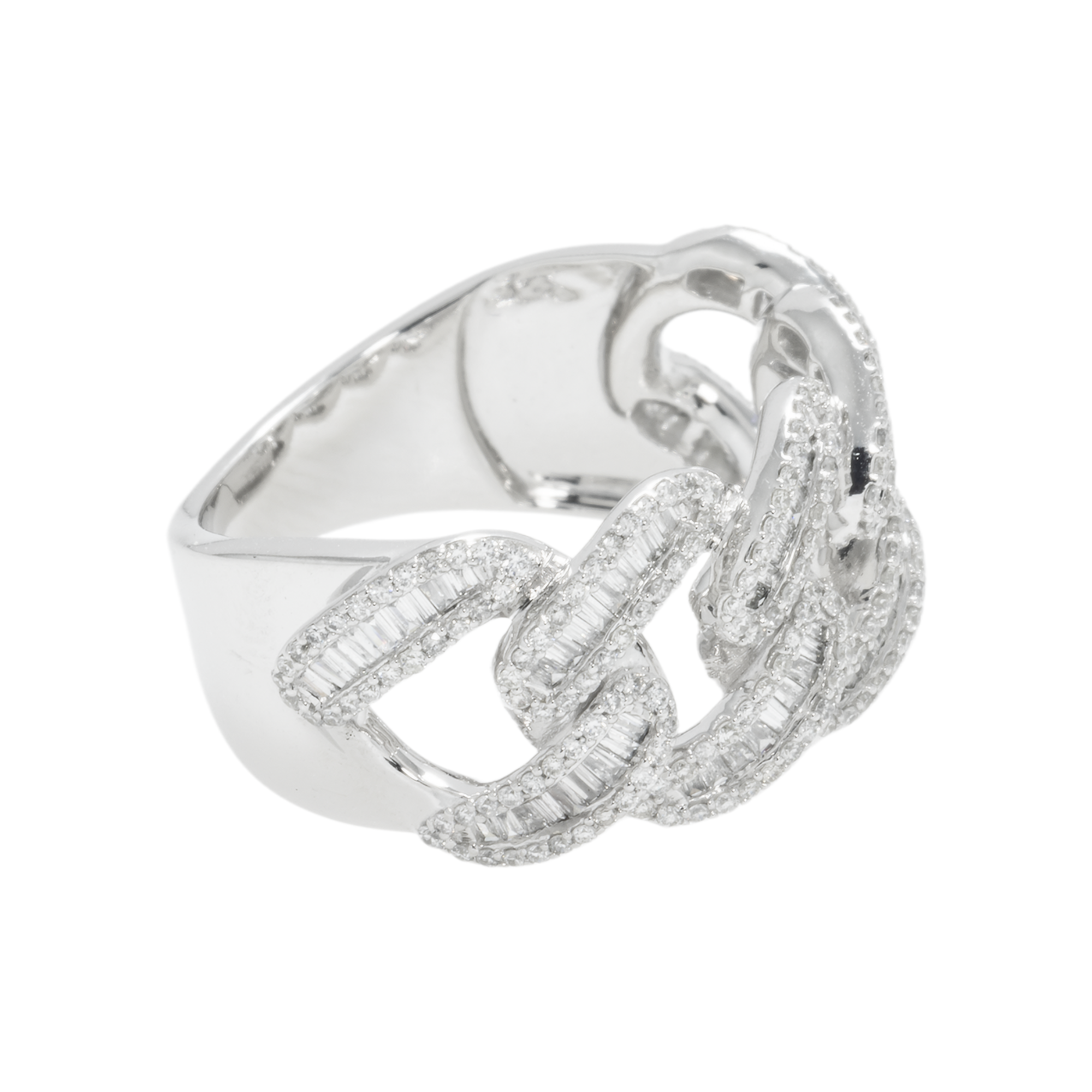 14K GOLD BAGUETTE AND ROUND DIAMOND OPEN CUBAN LINK RING 1.06 CT