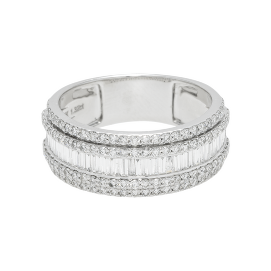 14K GOLD BAGUETTE AND ROUND DIAMOND MULTIROW RING 1.36 CT