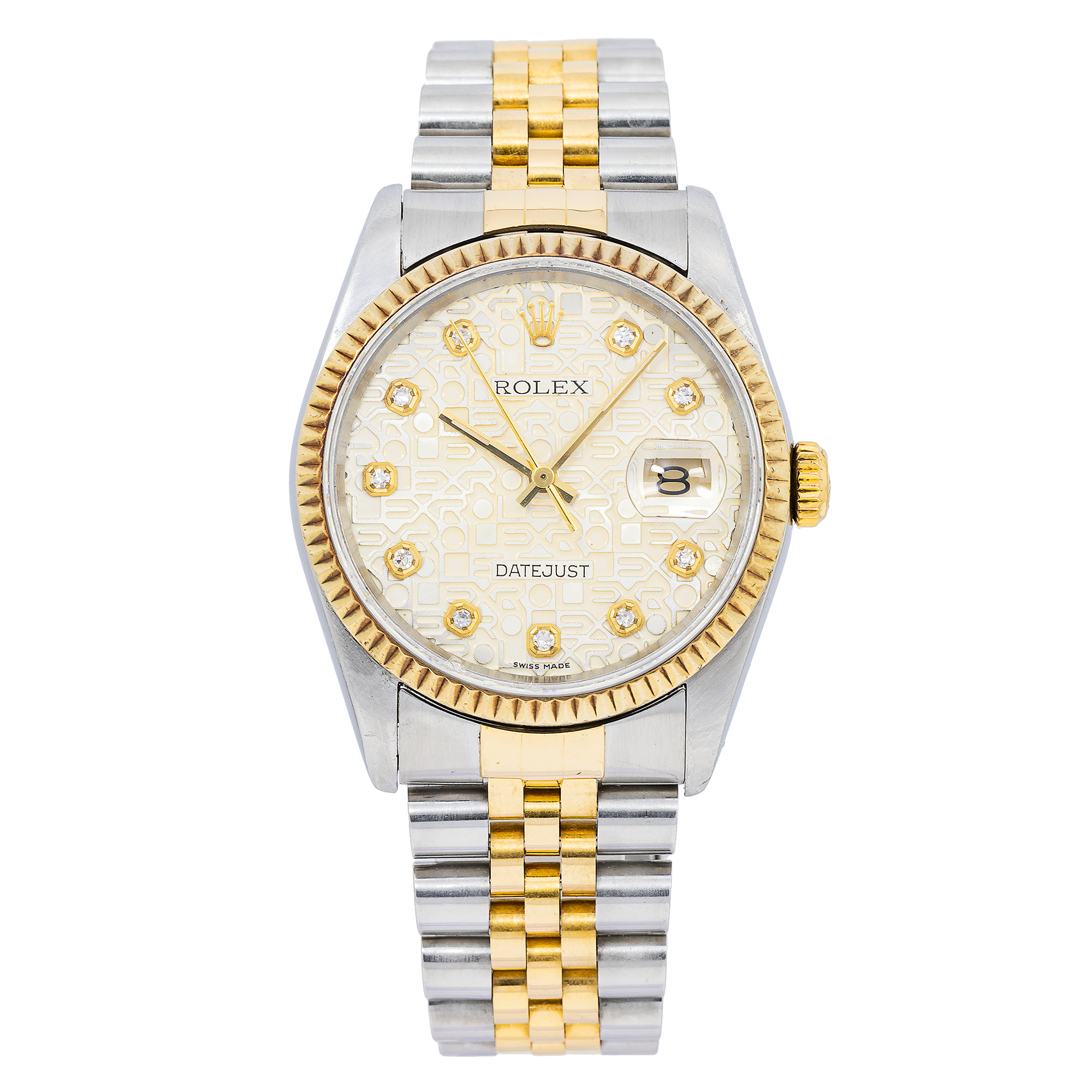 Rolex Datejust 16013 36MM Champagne Rolex Motive Diamond Dial With Two Tone Bracelet