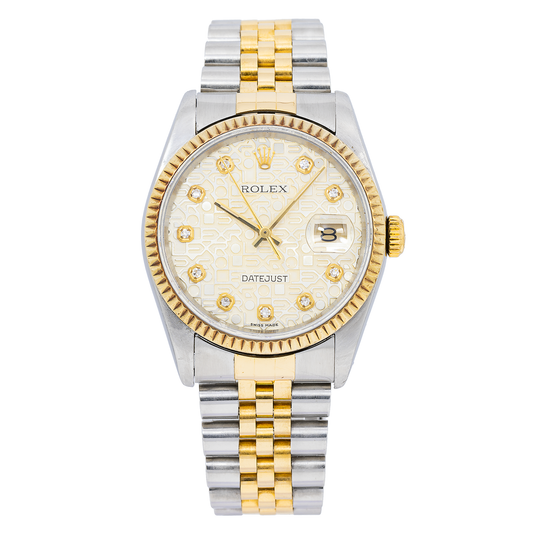 Rolex Datejust 16013 36MM Champagne Rolex Motive Diamond Dial With Two Tone Bracelet