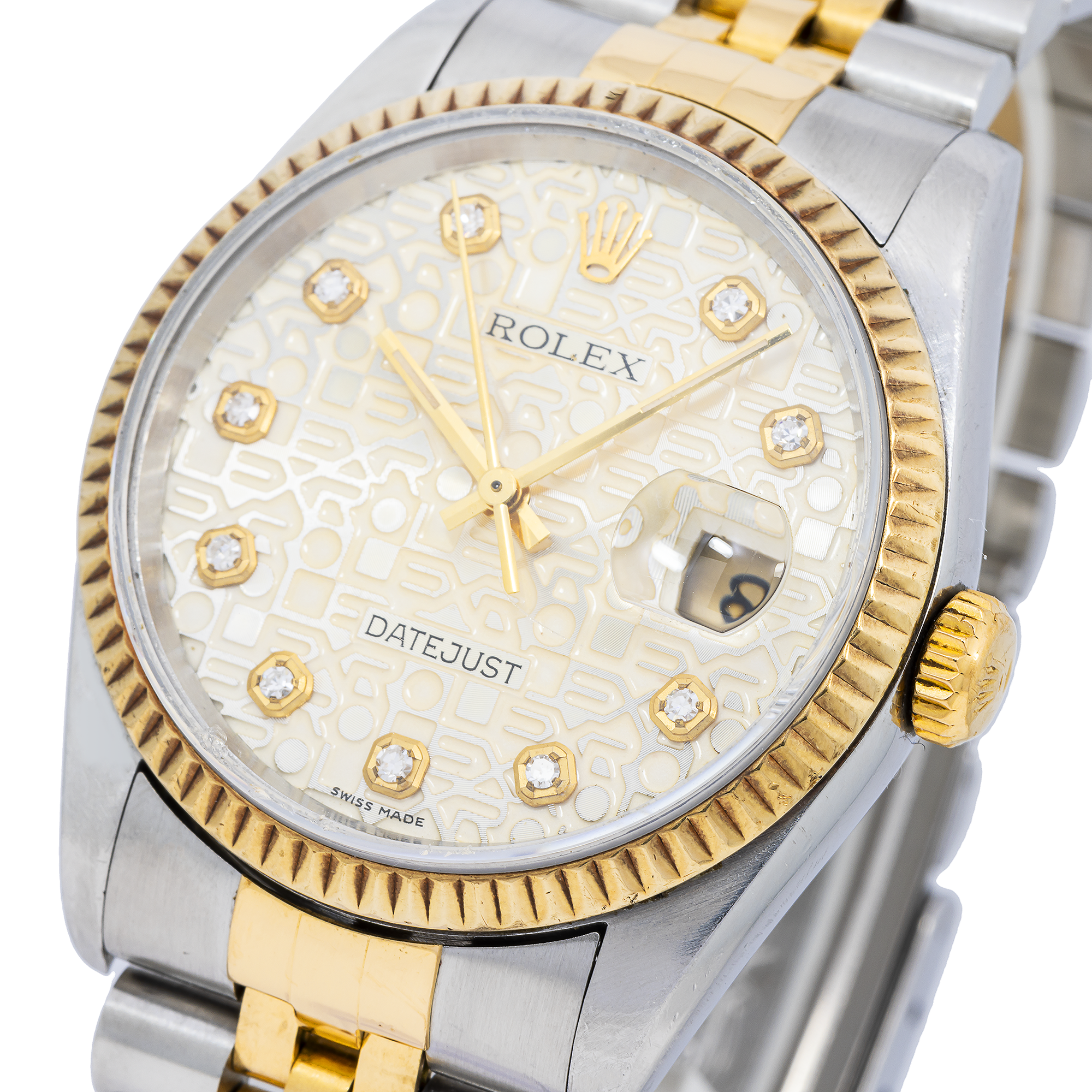 Rolex Datejust 16013 36MM Champagne Rolex Motive Diamond Dial With Two Tone Bracelet