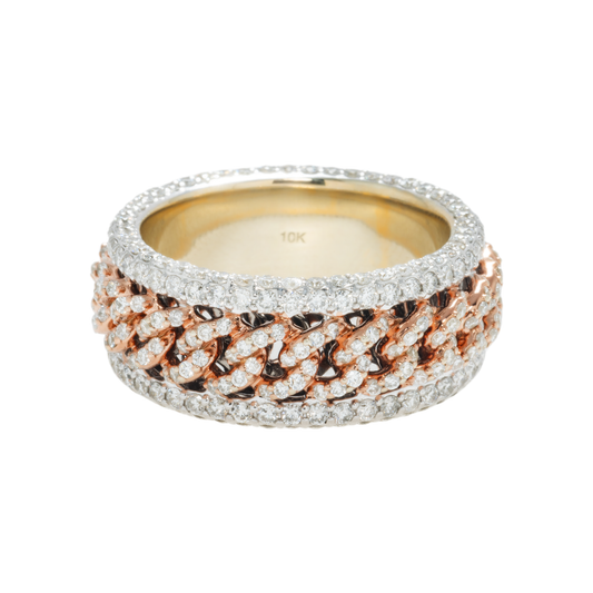10K GOLD TWO TONE DIAMOND CUBAN LINK RING 3.35 CT