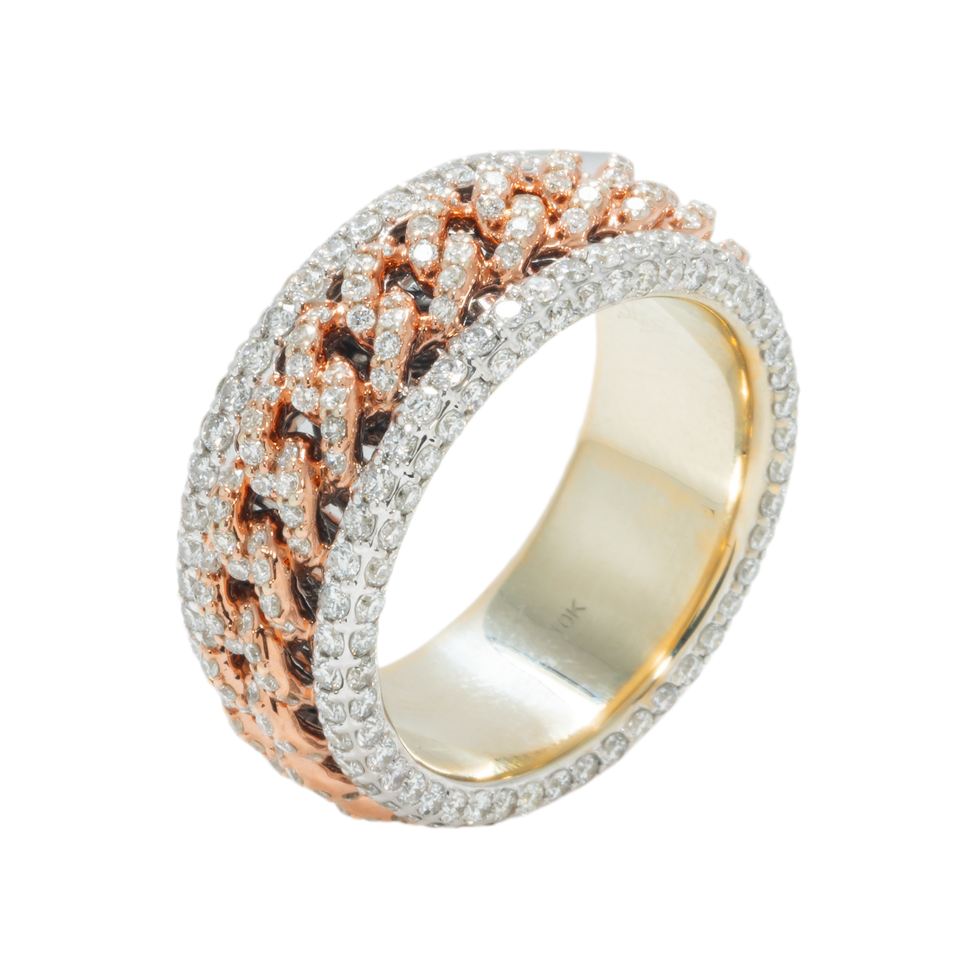 10K GOLD TWO TONE DIAMOND CUBAN LINK RING 3.35 CT