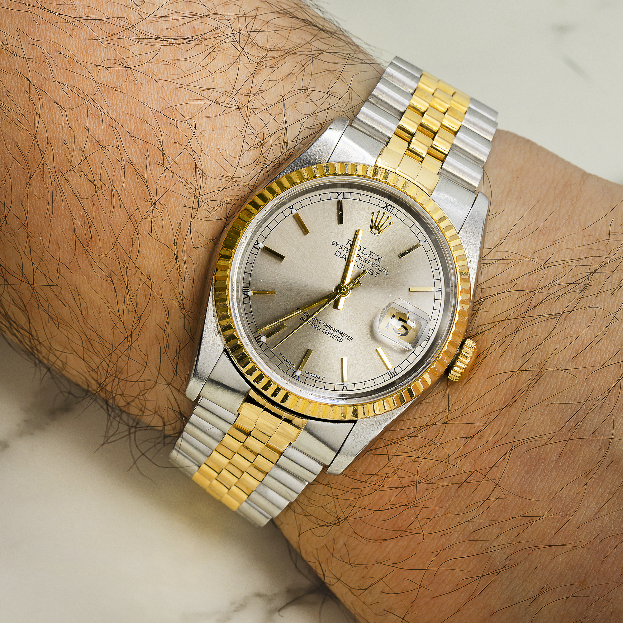 ROLEX DATEJUST 16233 36MM SILVER DIAL WITH TWO TONE JUBILEE BRACELET