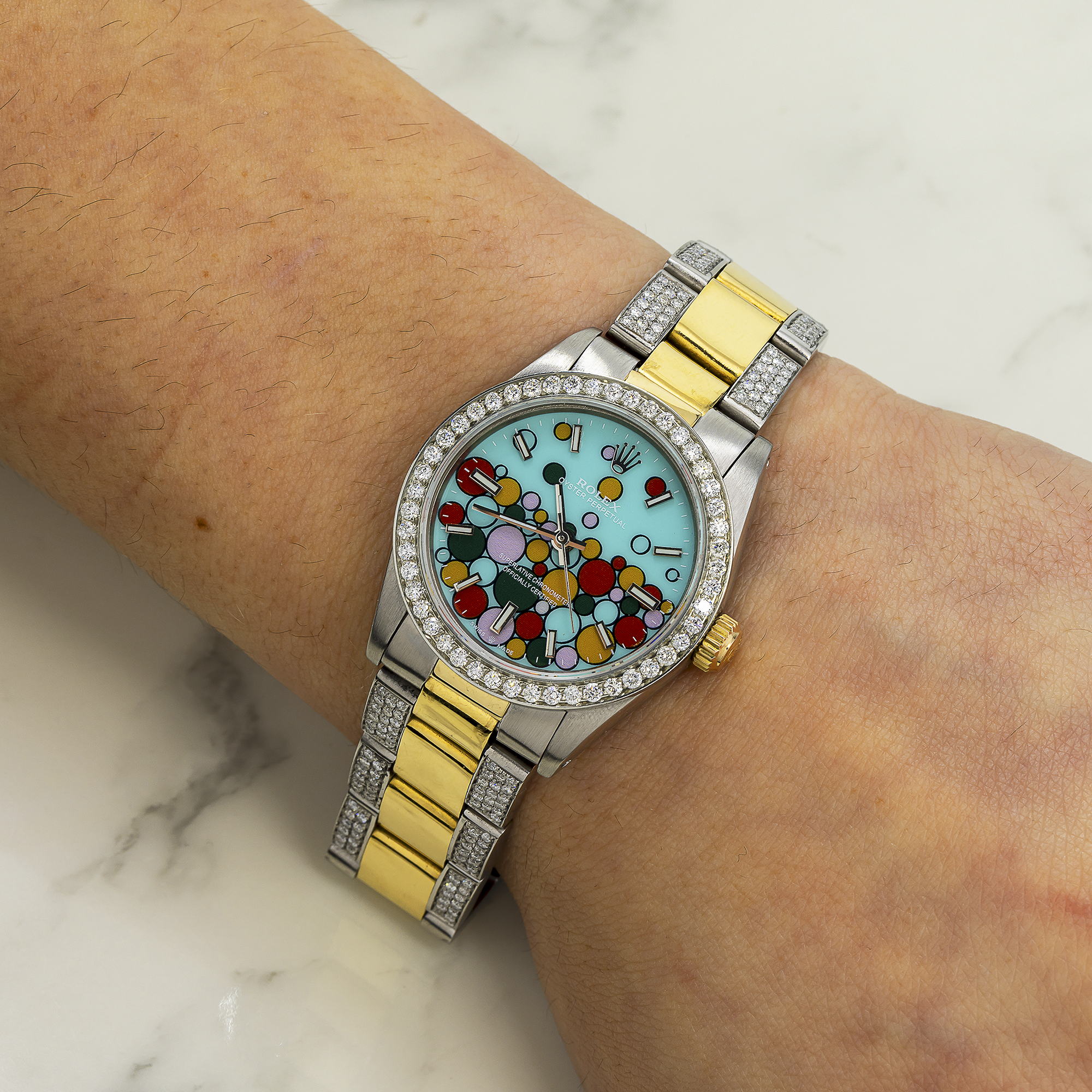 Rolex Oyster Perpetual 6748/63R 31MM Turquoise Celebration Dial With Two-Tone Diamond Oyster Bracelet