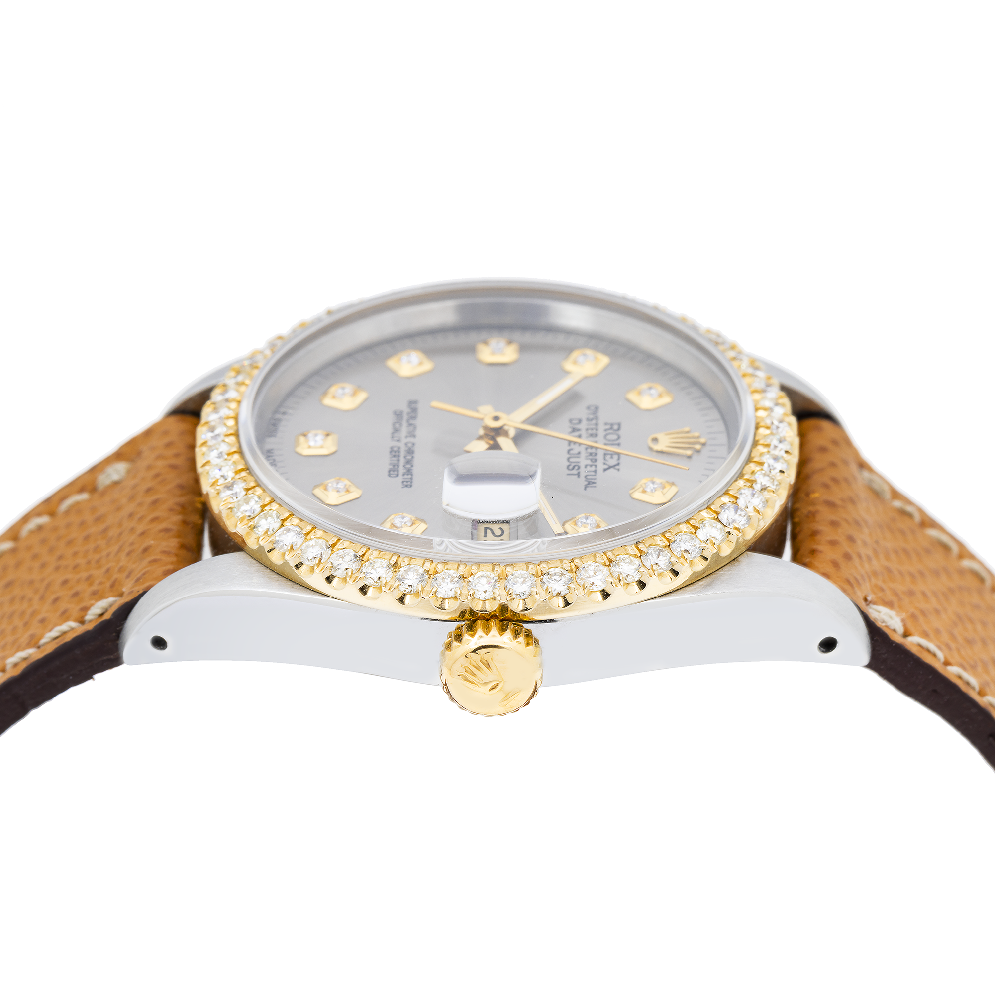 Rolex Datejust 16233 36MM Silver Diamond Dial With Leather Bracelet