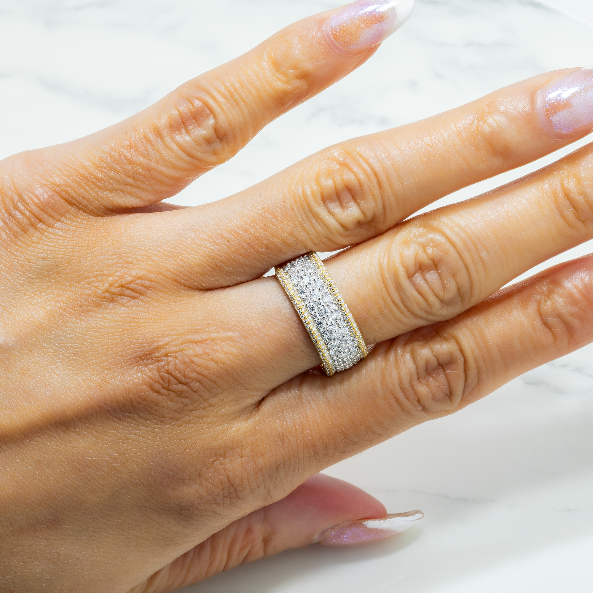 14K GOLD DIAMOND MULTIROW CLUSTER RING 1.58 CT