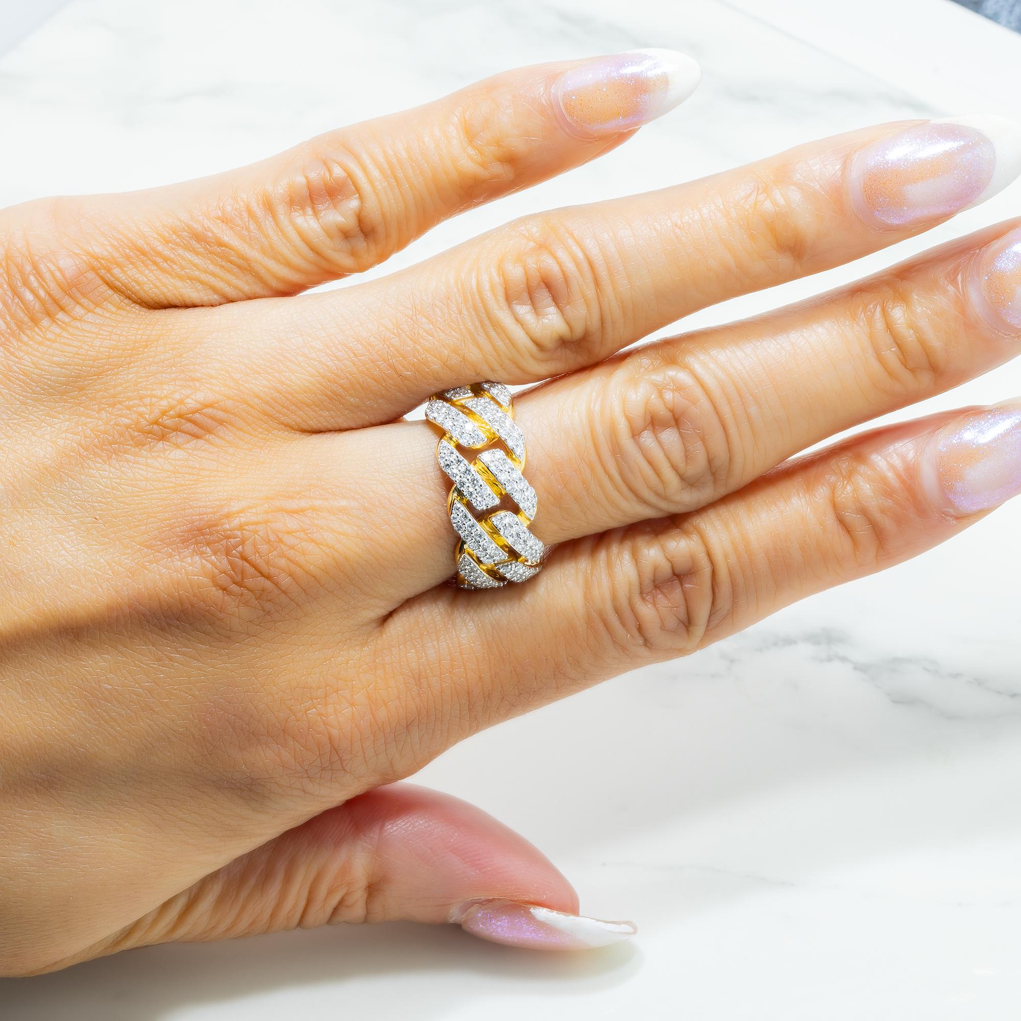 14K GOLD DIAMOND CUBAN LINK RING 1.10 CT