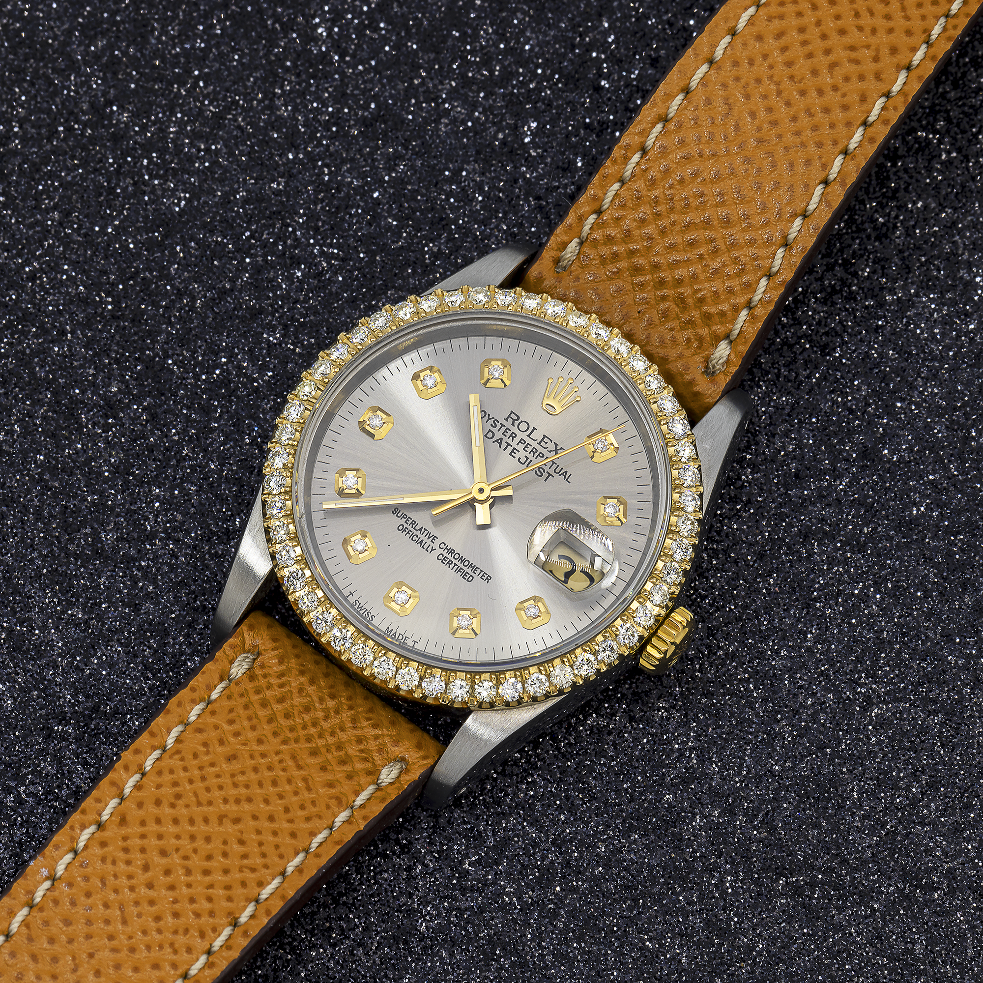 Rolex Datejust 16233 36MM Silver Diamond Dial With Leather Bracelet