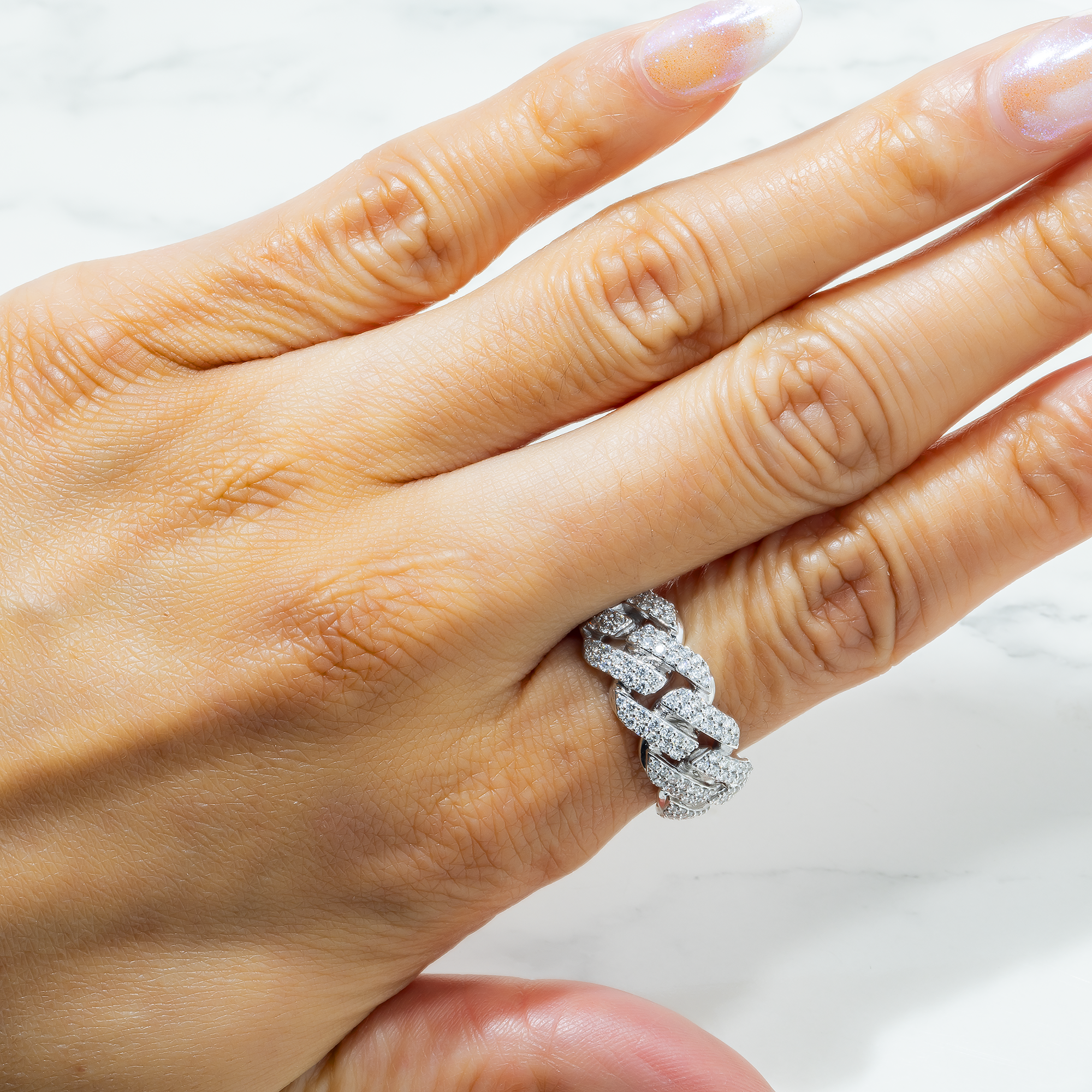 14K GOLD DIAMOND CUBAN LINK RING 1.10 CT