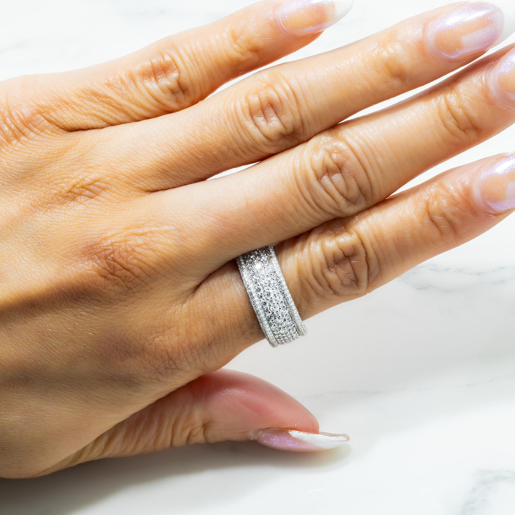 14K GOLD DIAMOND MULTIROW CLUSTER RING 1.58 CT