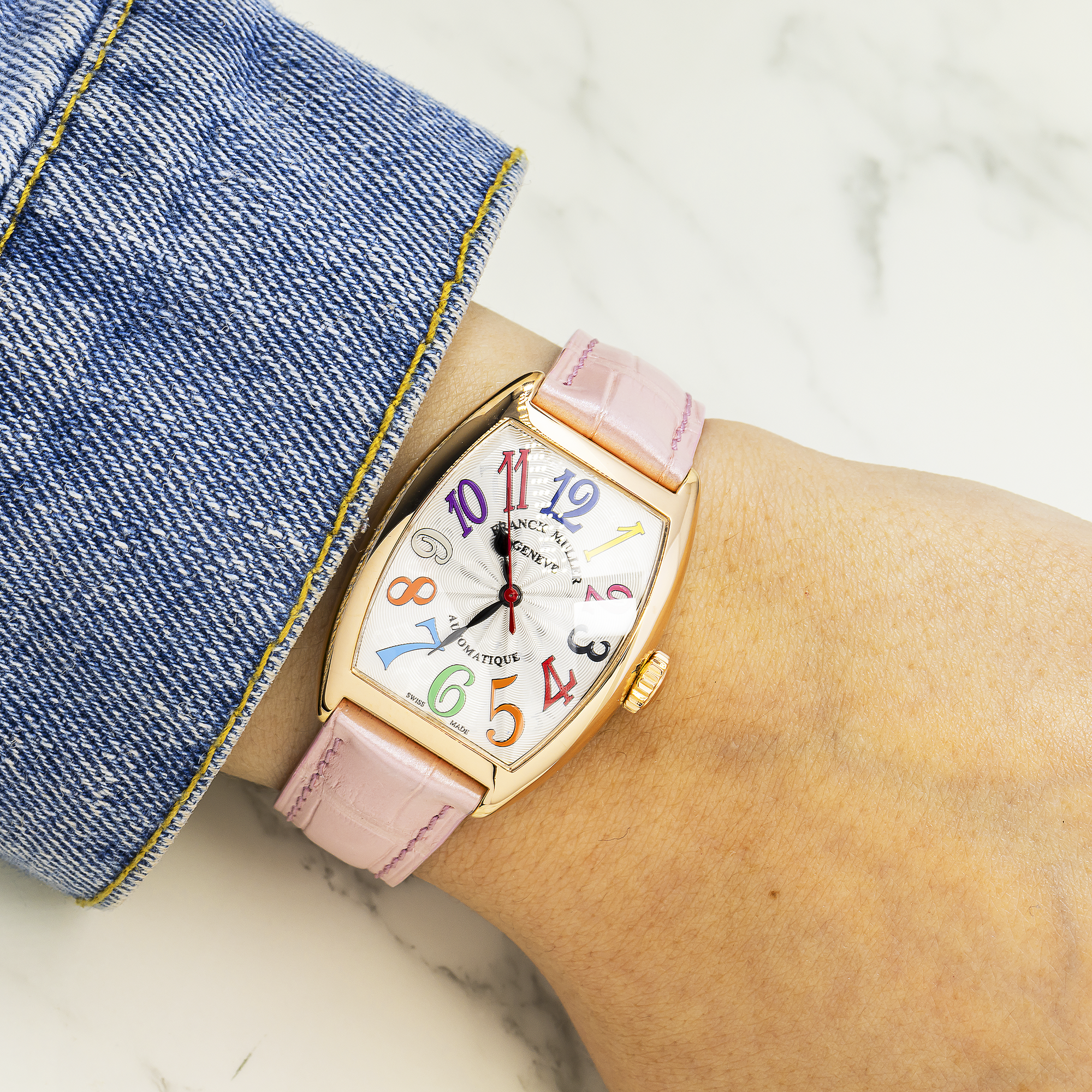 Franck Muller Cintree Curvex 7500SC 28MM White Dial with Leather Bracelet.