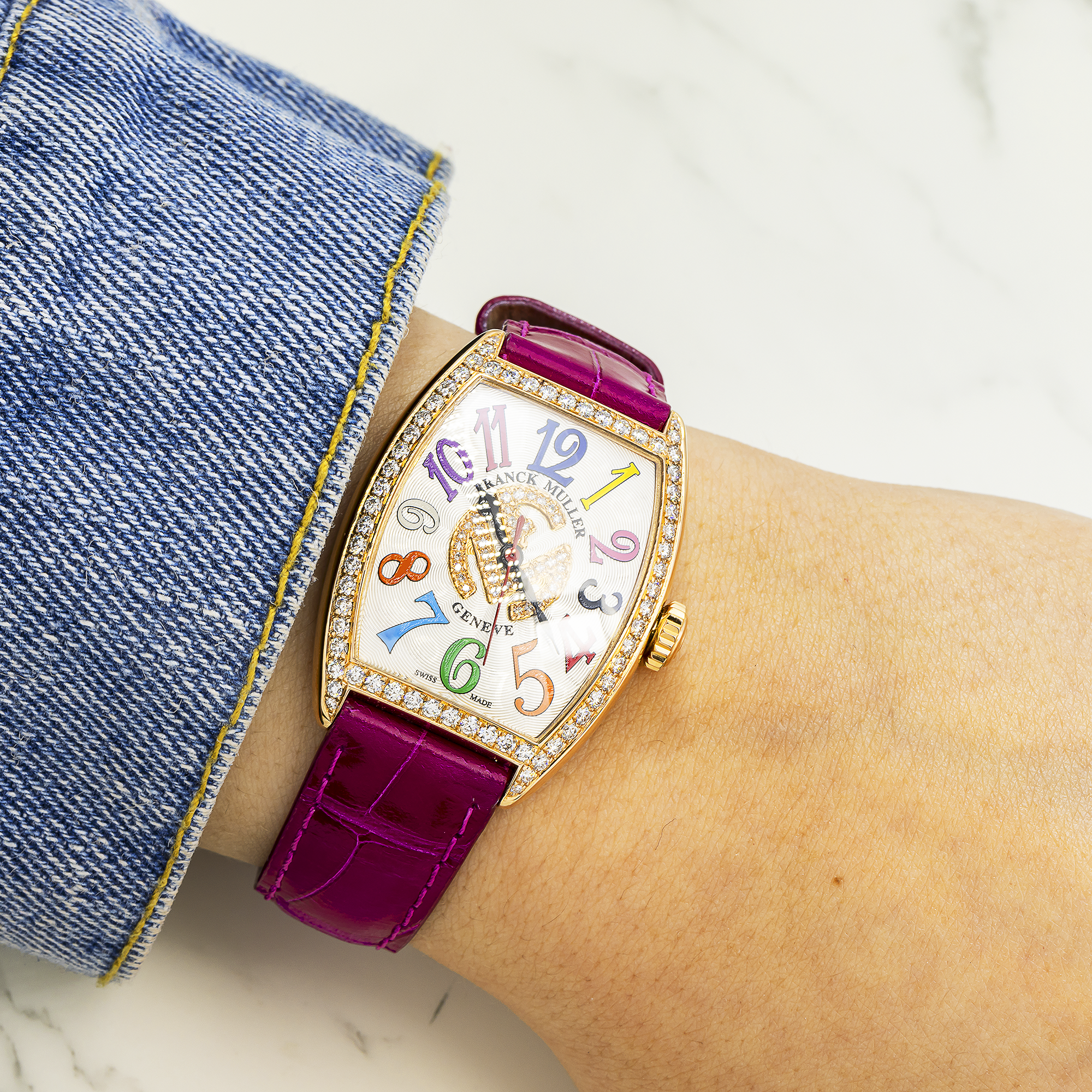 Franck Muller Cintree Curvex 7500SC 28MM White Dial with Leather Bracelet.