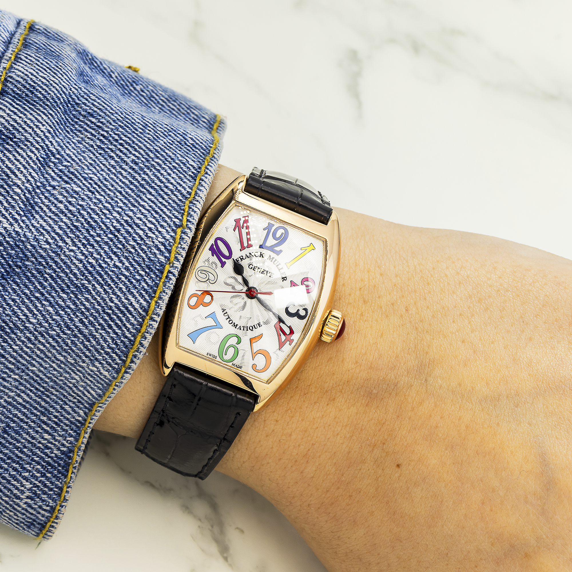 Franck Muller Cintree Curvex 7500SC 28MM White Dial with Leather Bracelet