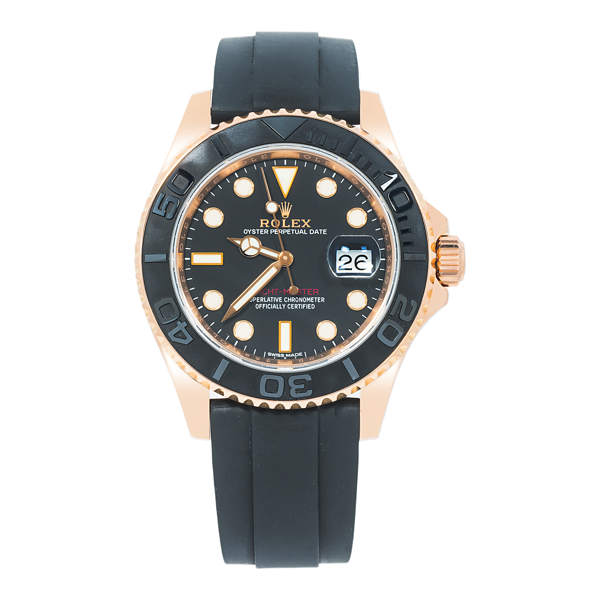 Rolex Yacht-Master Date 116655 40MM Black Dial With Rose Gold Bezel And Black Oysterflex Strap