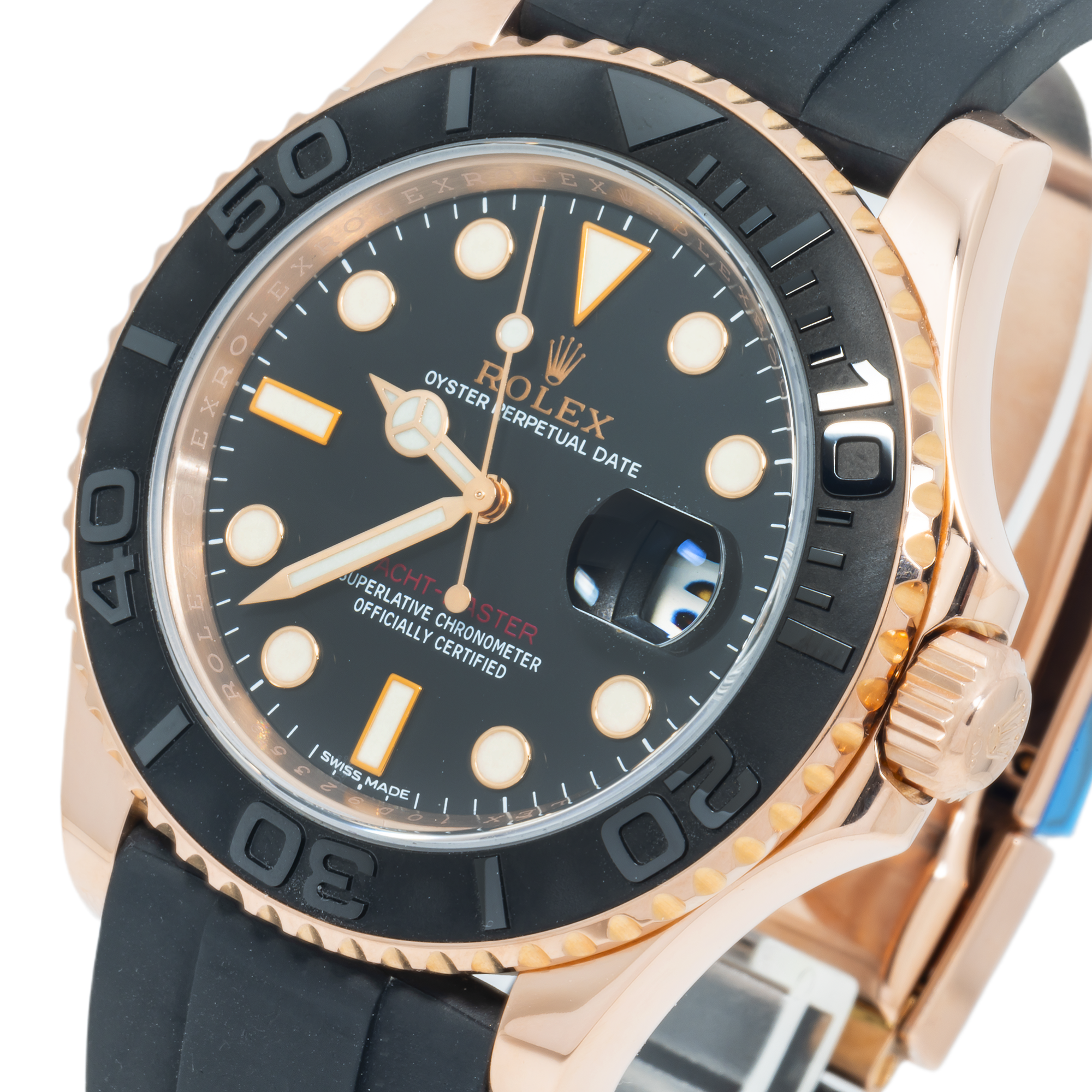 Rolex Yacht-Master Date 116655 40MM Black Dial With Rose Gold Bezel And Black Oysterflex Strap