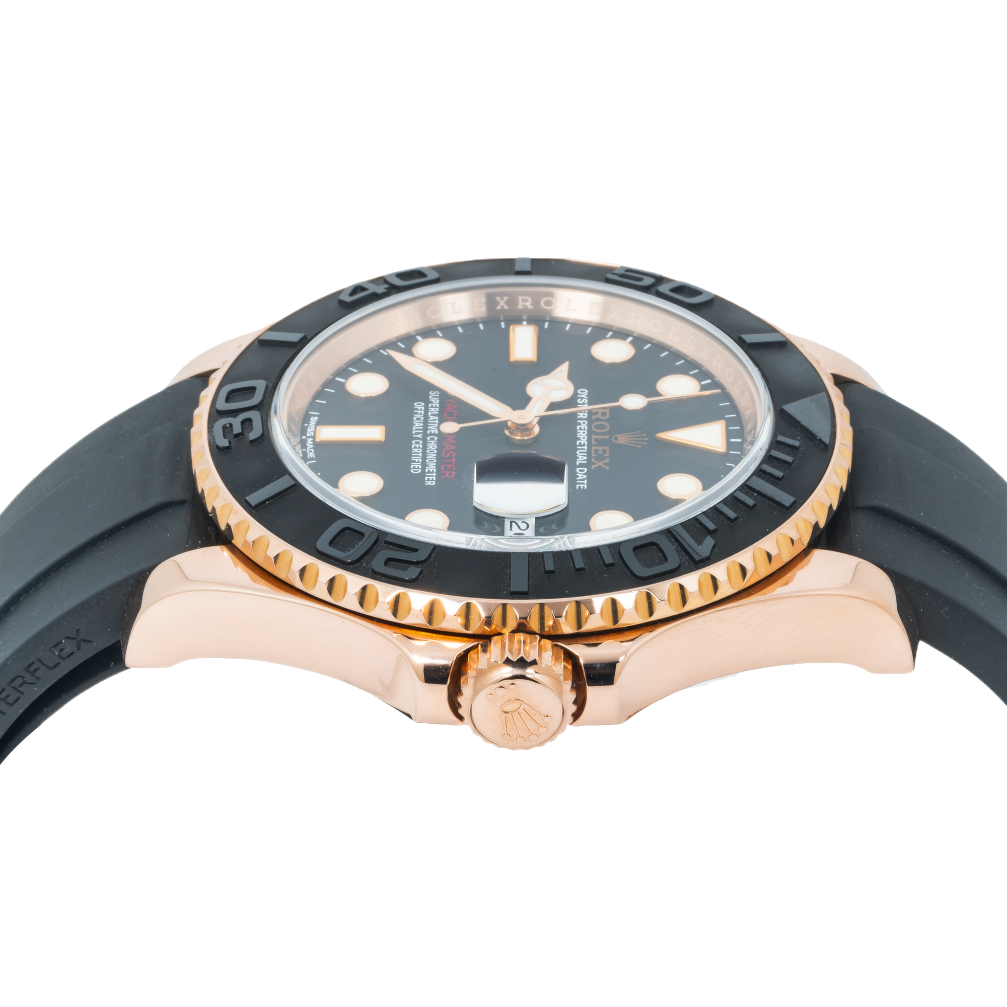 Rolex Yacht-Master Date 116655 40MM Black Dial With Rose Gold Bezel And Black Oysterflex Strap