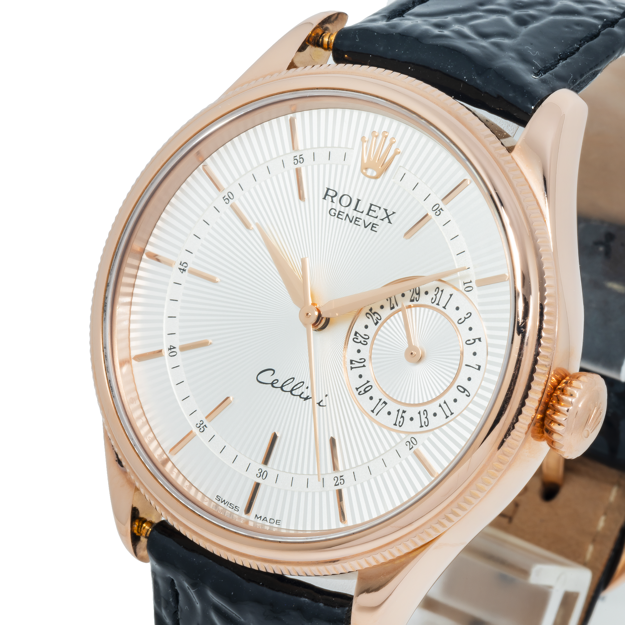 Rolex Geneve Cellini 50515 39MM Silver Dial With Black Alligator Bracelet