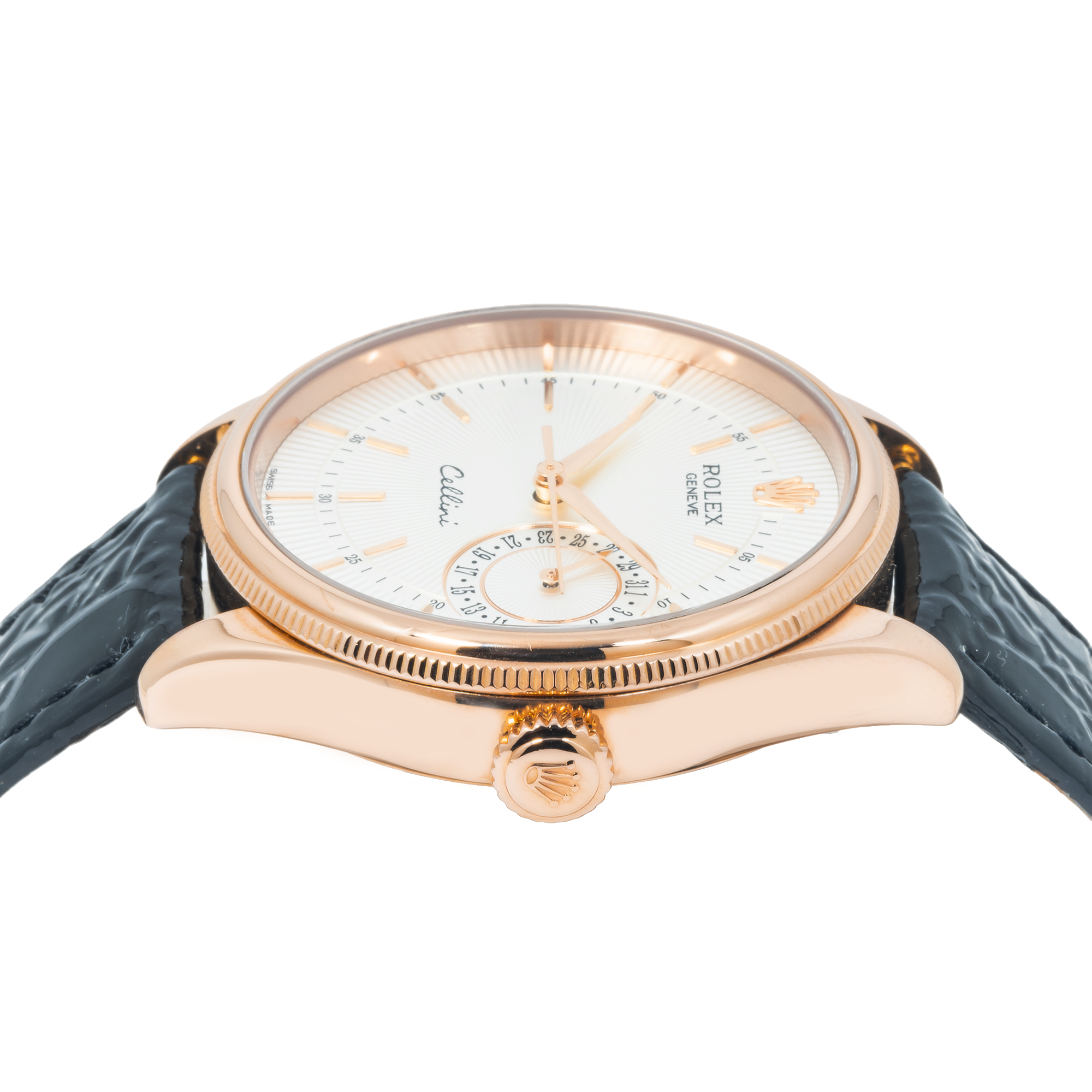 Rolex Geneve Cellini 50515 39MM Silver Dial With Black Alligator Bracelet